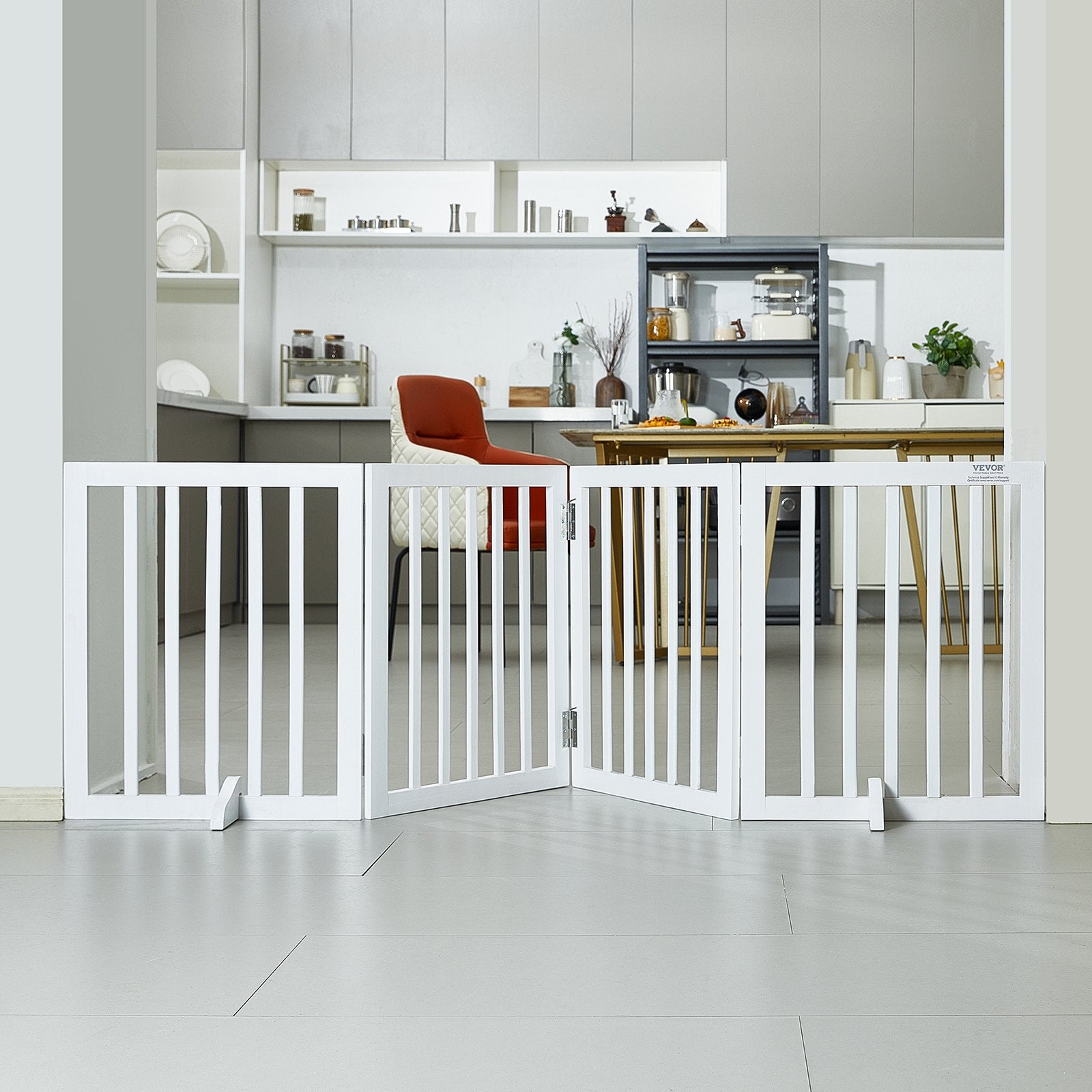 Dog Playpens & Gates: VEVOR Free Standing Dog Gate, 24" H x 80.3" W Freestanding Pet Gate, 4 Panels Foldable Dog Gate for Wide and Narrow Passageways, Expandable Dog Barrier with Silent Foot Support for Indoor, White