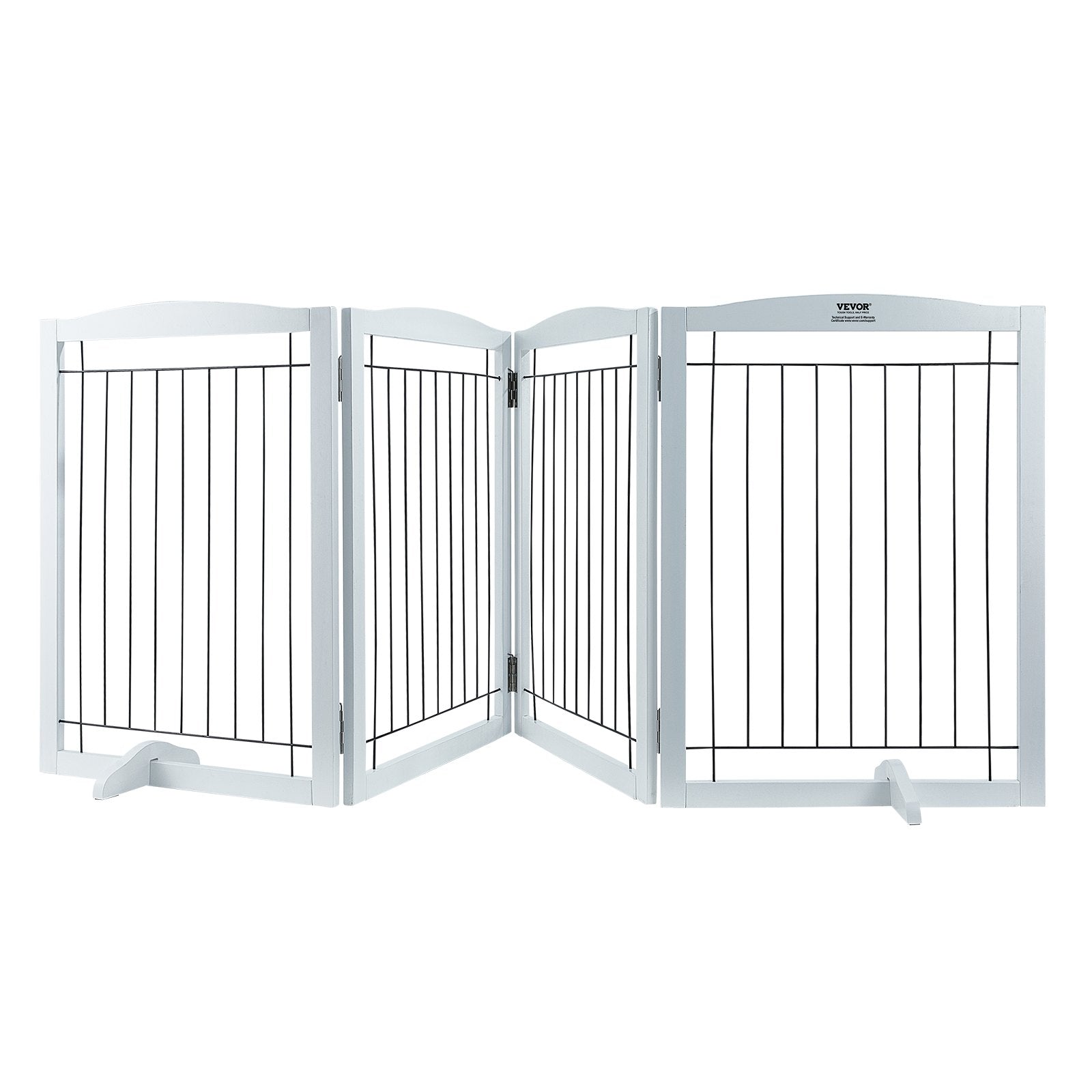 Free Standing Dog Gate, 32" H x 96.5" W Freestanding Pet Gate, 4 Panels Foldable Dog Gate for Wide and Narrow Passageways, Expandable Dog Barrier with Silent Foot Support for Indoor, White