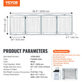 Dog Playpens & Gates: VEVOR Free Standing Dog Gate, 32" H x 96.5" W Freestanding Pet Gate, 4 Panels Foldable Dog Gate for Wide and Narrow Passageways, Expandable Dog Barrier with Silent Foot Support for Indoor, White
