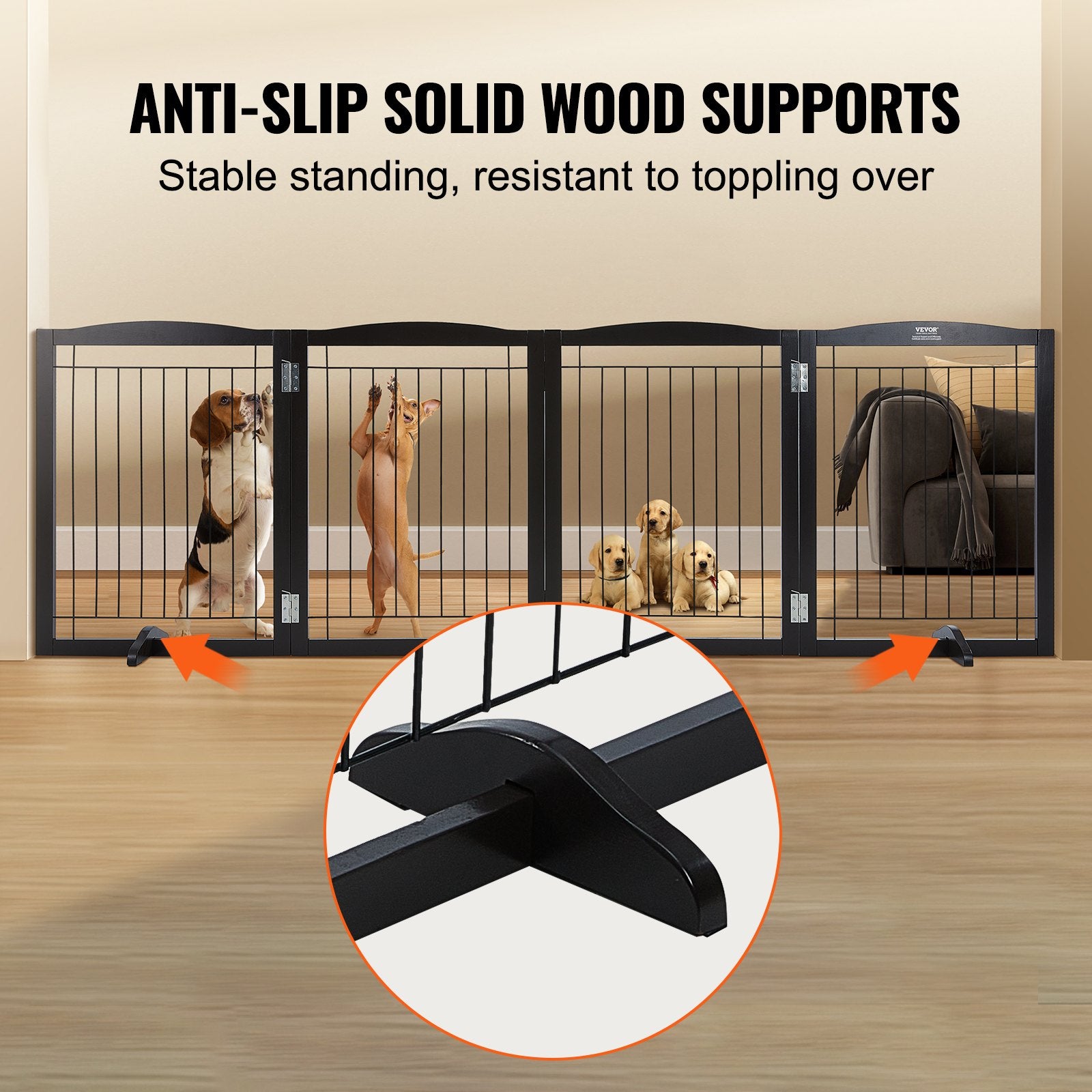 Dog Playpens & Gates: VEVOR Free Standing Dog Gate 32x96.5 inch Freestanding Pet Gate Foldable Brown