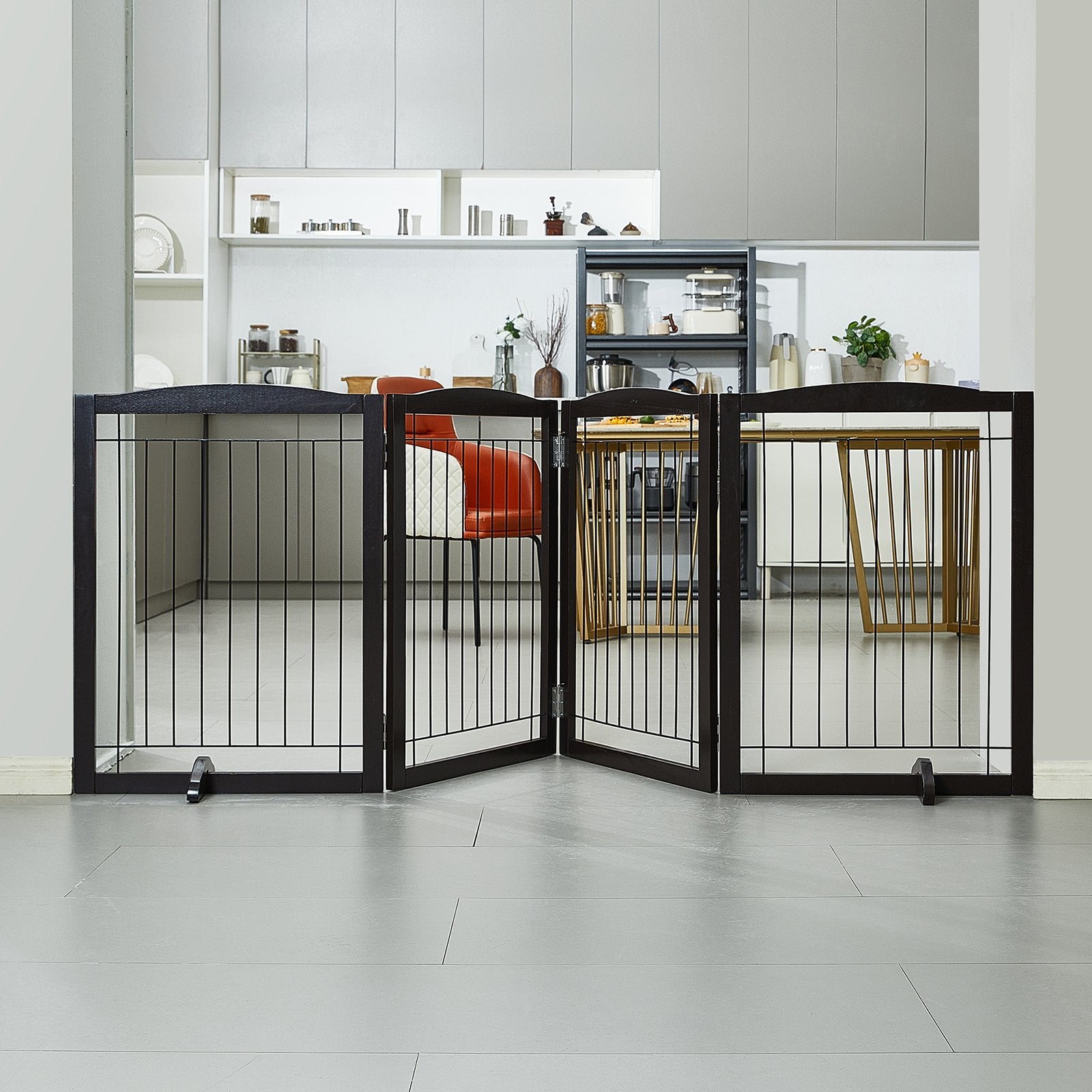 Dog Playpens & Gates: VEVOR Free Standing Dog Gate 32x96.5 inch Freestanding Pet Gate Foldable Brown