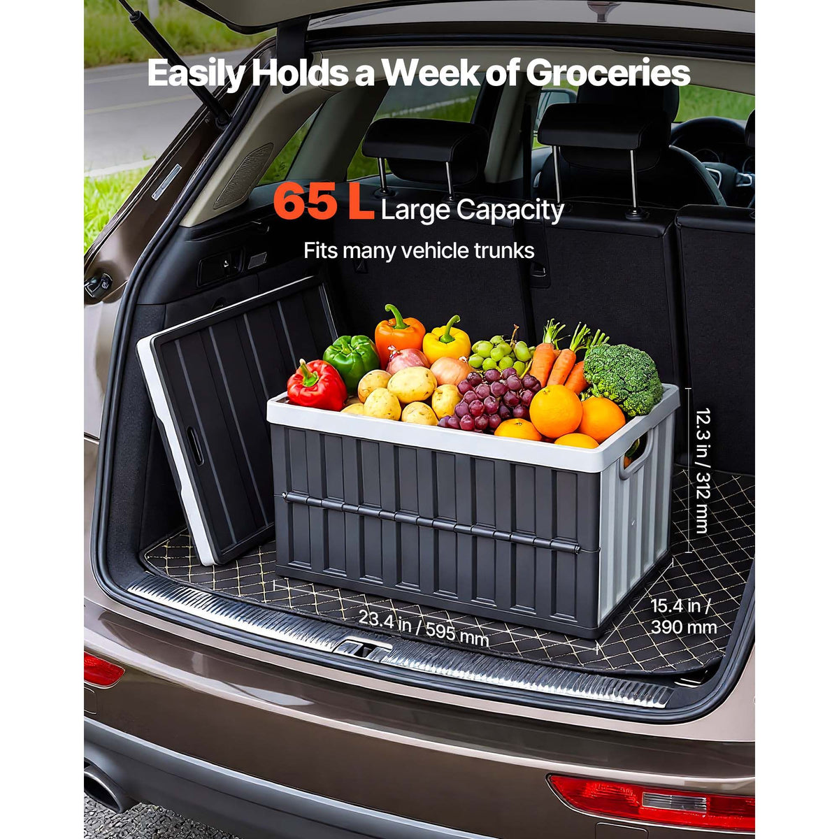 Plastic Collapsible Storage Bins with Lids, 65L 2 Packs, Stackable Folding Storage Crates with Handles, Holds 38 kg Per Bin, Heavy Duty Containers, Space-Saving Baskets, for Home Organizing