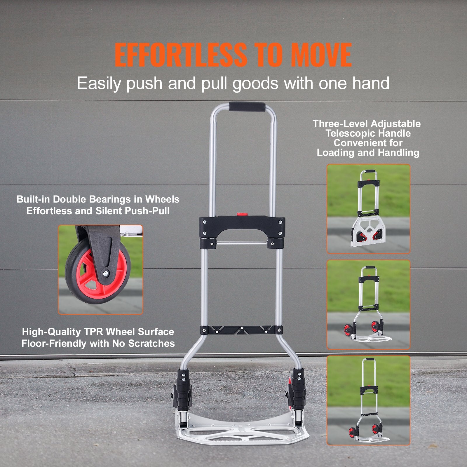 Drums: VEVOR Folding Hand Truck, 80 kg Load Capacity, Aluminum Portable Cart, Convertible Hand Truck and Dolly with Telescoping Handle and Rubber Wheels, Ultra Lightweight Super Strong for Moving Warehouse