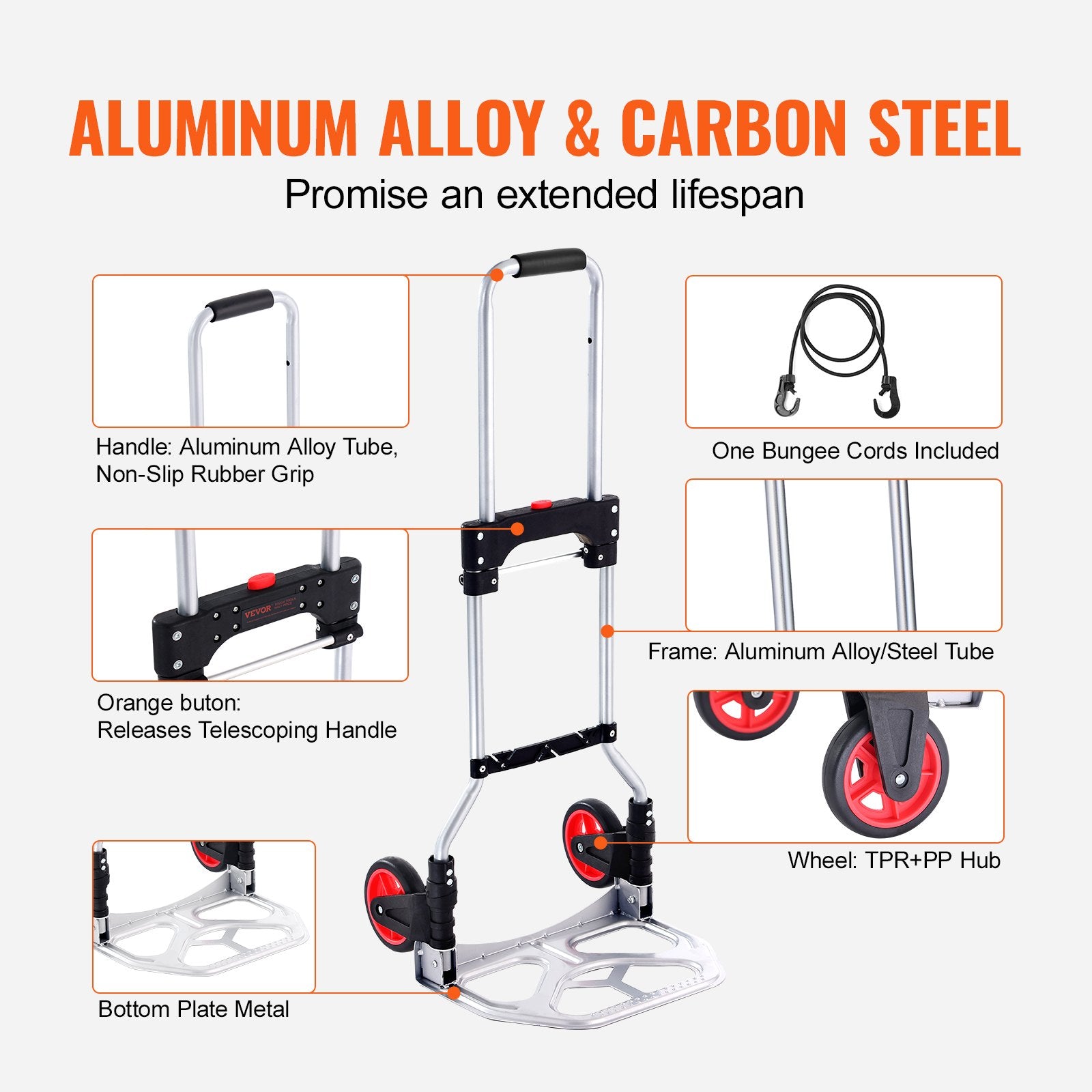 Drums: VEVOR Folding Hand Truck, 80 kg Load Capacity, Aluminum Portable Cart, Convertible Hand Truck and Dolly with Telescoping Handle and Rubber Wheels, Ultra Lightweight Super Strong for Moving Warehouse