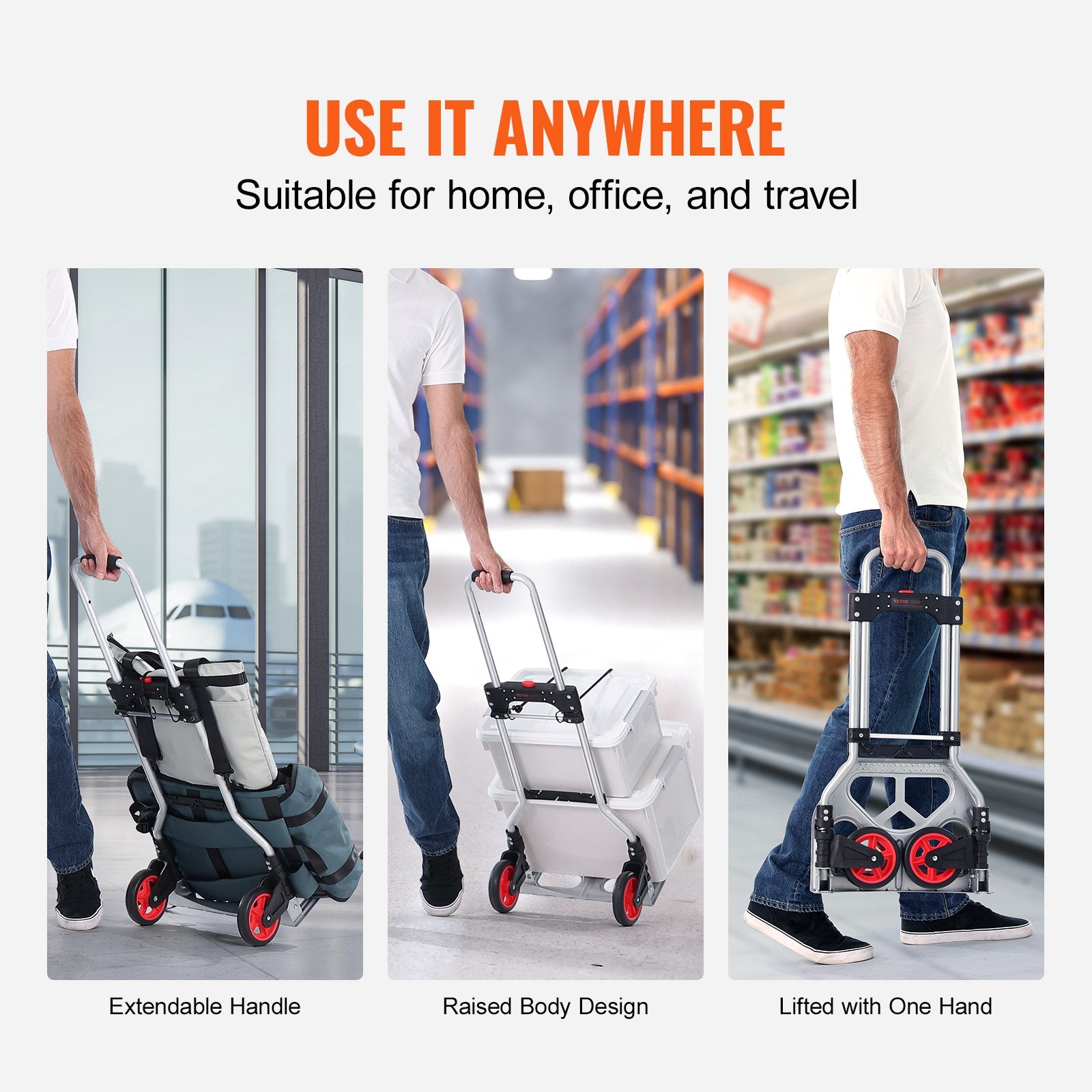 Drums: VEVOR Folding Hand Truck, 80 kg Load Capacity, Aluminum Portable Cart, Convertible Hand Truck and Dolly with Telescoping Handle and Rubber Wheels, Ultra Lightweight Super Strong for Moving Warehouse