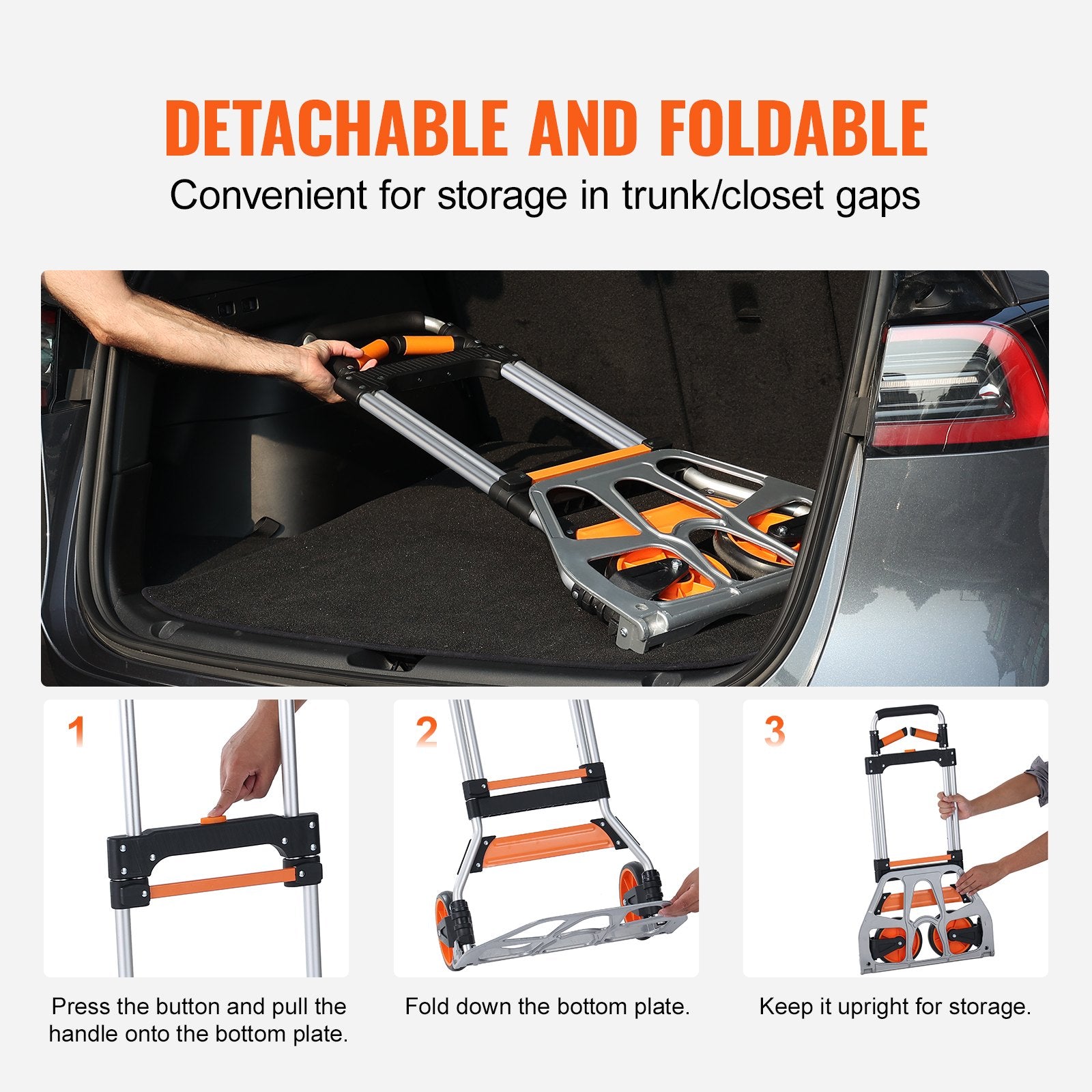 Folding Hand Truck, 140 kg Load Capacity, Aluminum Portable Cart, Convertible Hand Truck and Dolly with Telescoping Handle and PP+TPR Wheels, Ultra Lightweight Super Strong for Moving Warehouse
