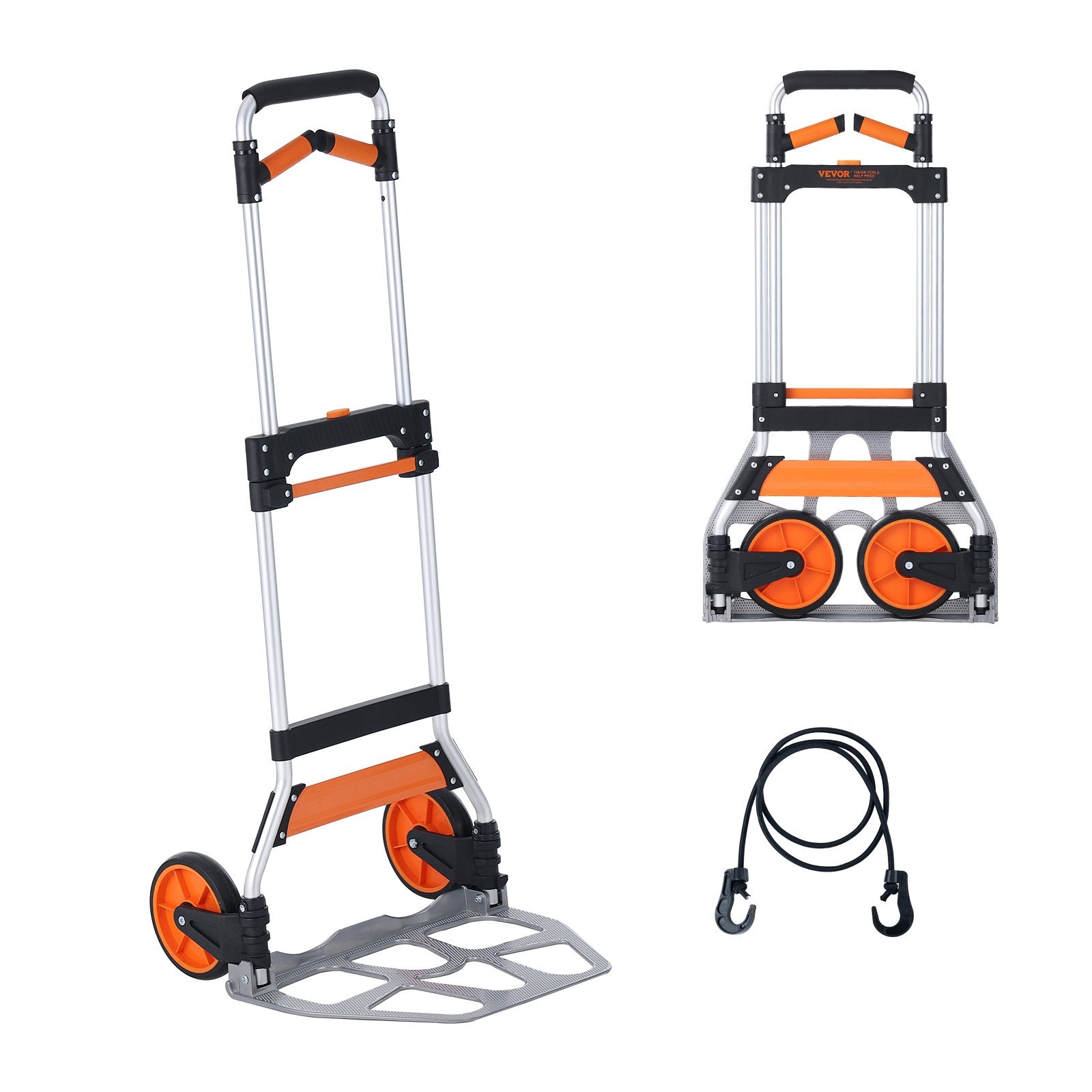 Folding Hand Truck, 140 kg Load Capacity, Aluminum Portable Cart, Convertible Hand Truck and Dolly with Telescoping Handle and PP+TPR Wheels, Ultra Lightweight Super Strong for Moving Warehouse
