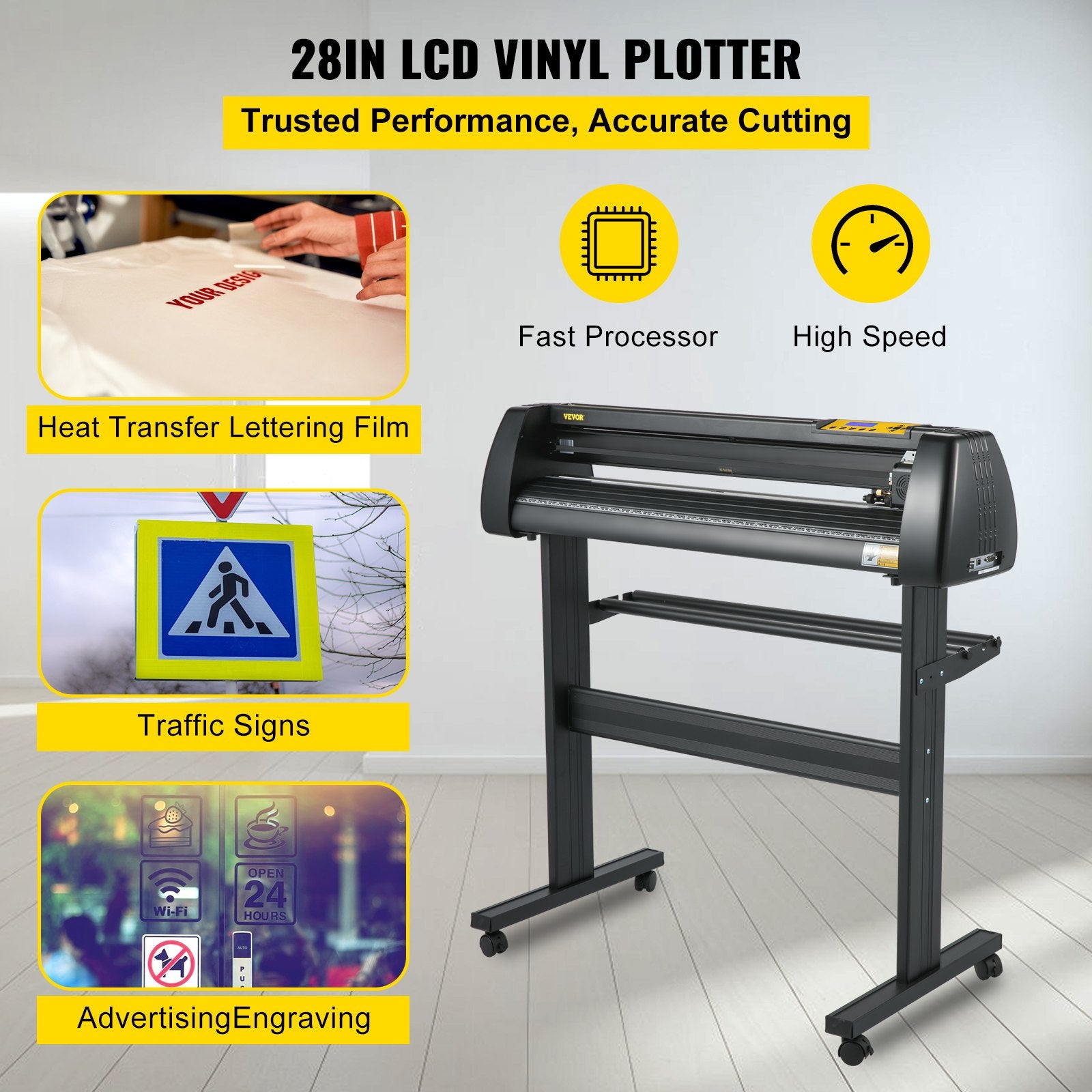 Cutters: VEVOR 28 Inch Vinyl Cutter Machine With Floor Stand Vinly Sign Cutting Plotter Starter Bundle Kit Software Adjustable Force & Speed