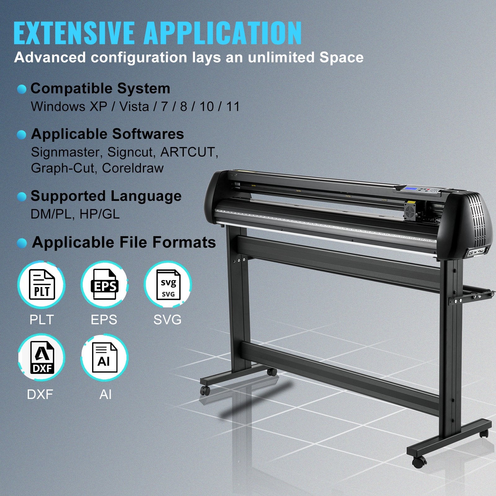 CDs & Vinyl: VEVOR Vinyl Cutter, 53inch Vinyl Cutter Plotter with Stand, Adjustable Speed Force for Sign Making Vinyl Plotter, SignMaster Software Vinyl Tape Tools Vinyl Printer Available with COM/USB/Bluetooth