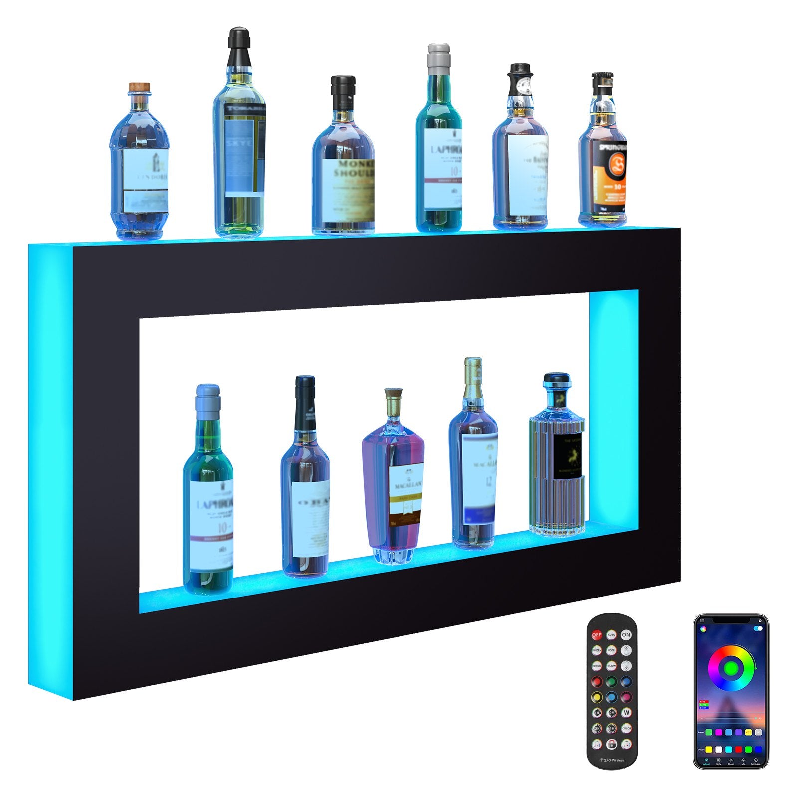 Computer Monitors & Accessories: VEVOR LED Lighted Liquor Bottle Display Bar Shelf RF & App Control 1210 mm
