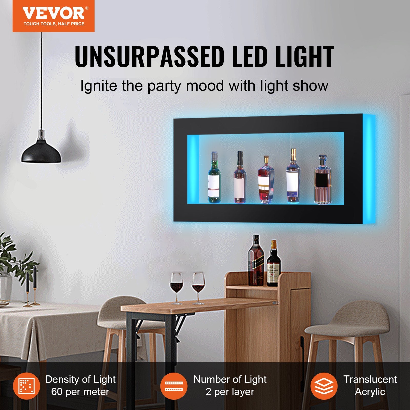Computer Monitors & Accessories: VEVOR LED Lighted Liquor Bottle Display Bar Shelf RF & App Control 1210 mm