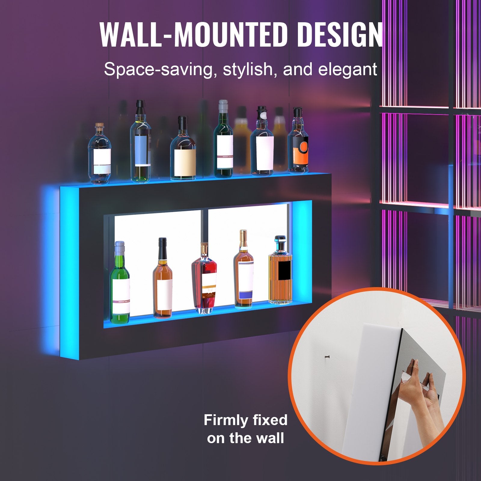 Computer Monitors & Accessories: VEVOR LED Lighted Liquor Bottle Display Bar Shelf RF & App Control 1210 mm