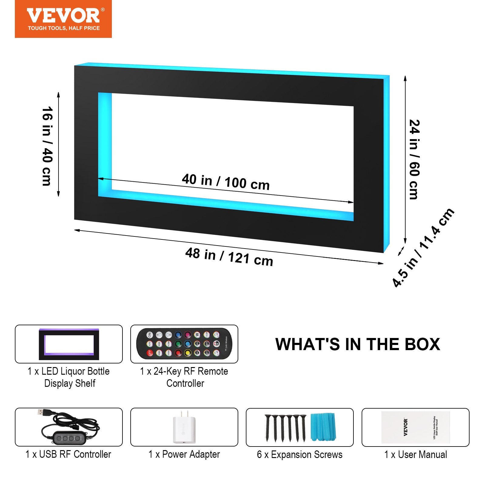Computer Monitors & Accessories: VEVOR LED Lighted Liquor Bottle Display Bar Shelf RF & App Control 1210 mm