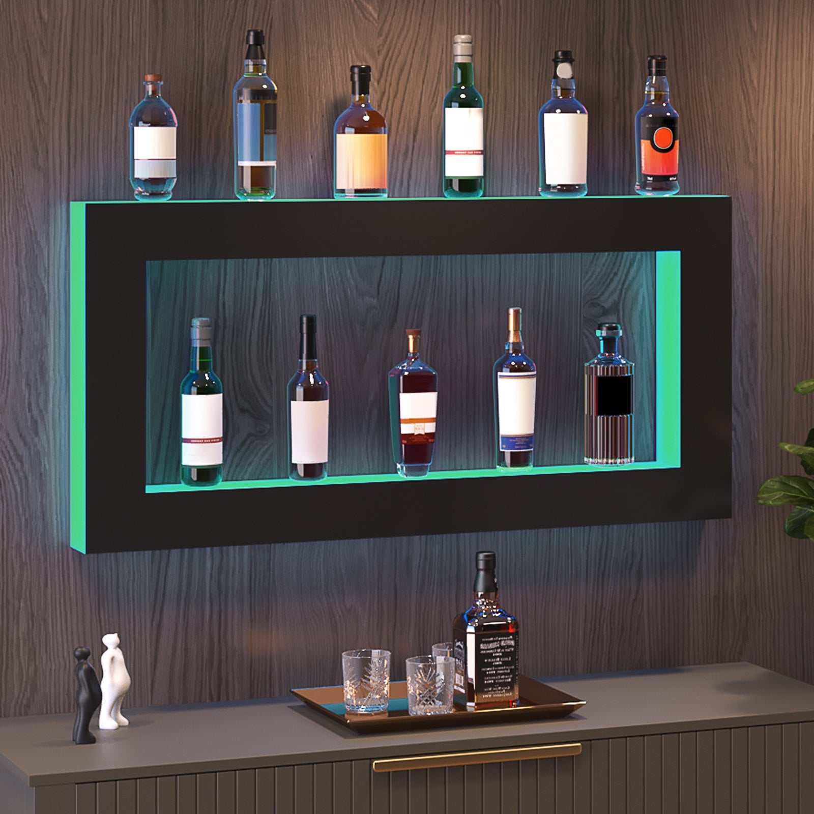 Computer Monitors & Accessories: VEVOR LED Lighted Liquor Bottle Display Bar Shelf RF & App Control 1210 mm