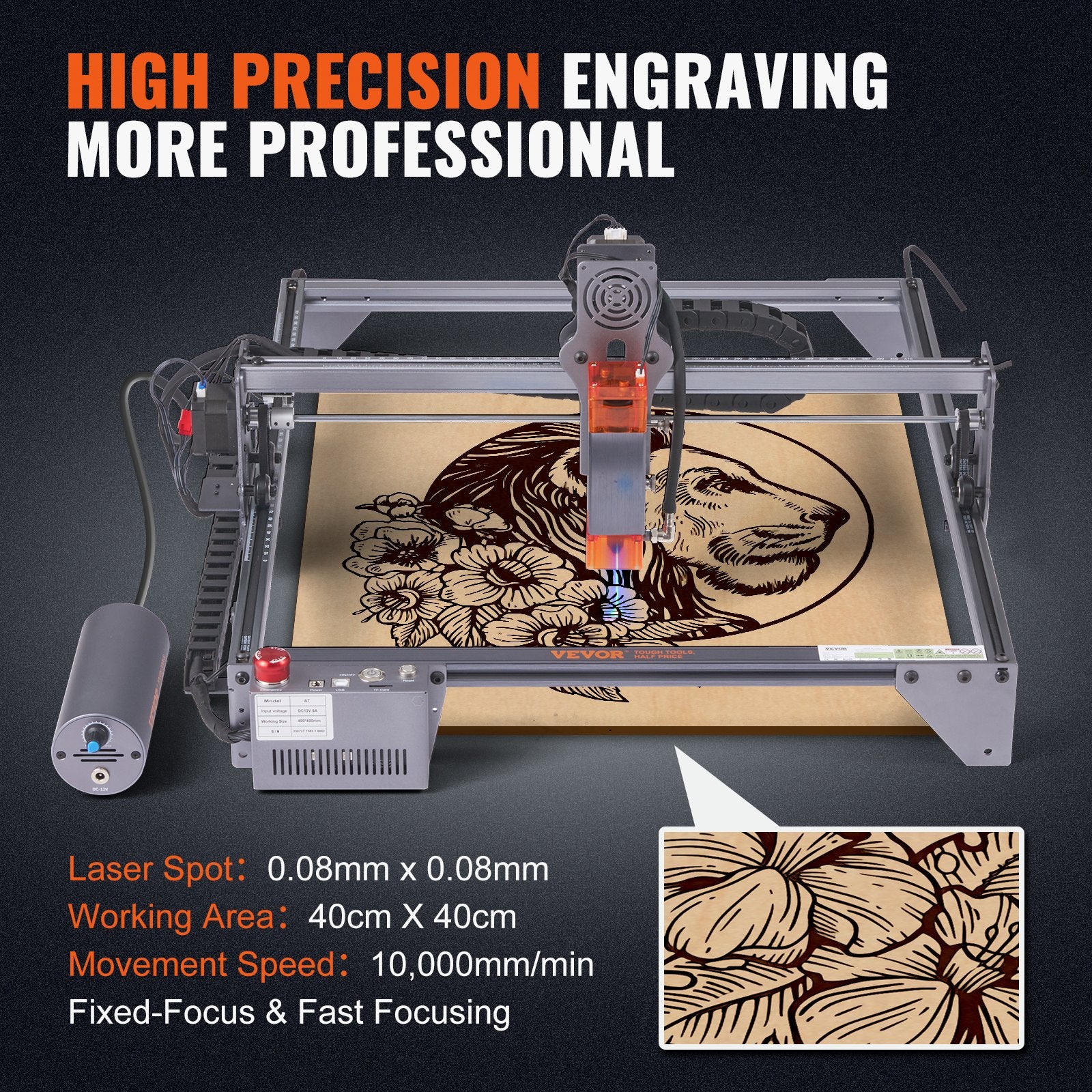 Hand Tools: VEVOR Laser Engraver, 10W Output Laser Engraving Machine, 15.7" x 15.7" Large Working Area, 10000mm/min Movement Speed, Compressed Spot with Eye Protection, Laser Cutter for Wood, Metal, Acrylic