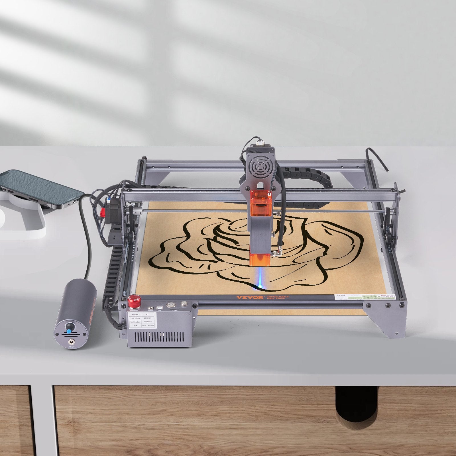 Hand Tools: VEVOR Laser Engraver, 10W Output Laser Engraving Machine, 15.7" x 15.7" Large Working Area, 10000mm/min Movement Speed, Compressed Spot with Eye Protection, Laser Cutter for Wood, Metal, Acrylic