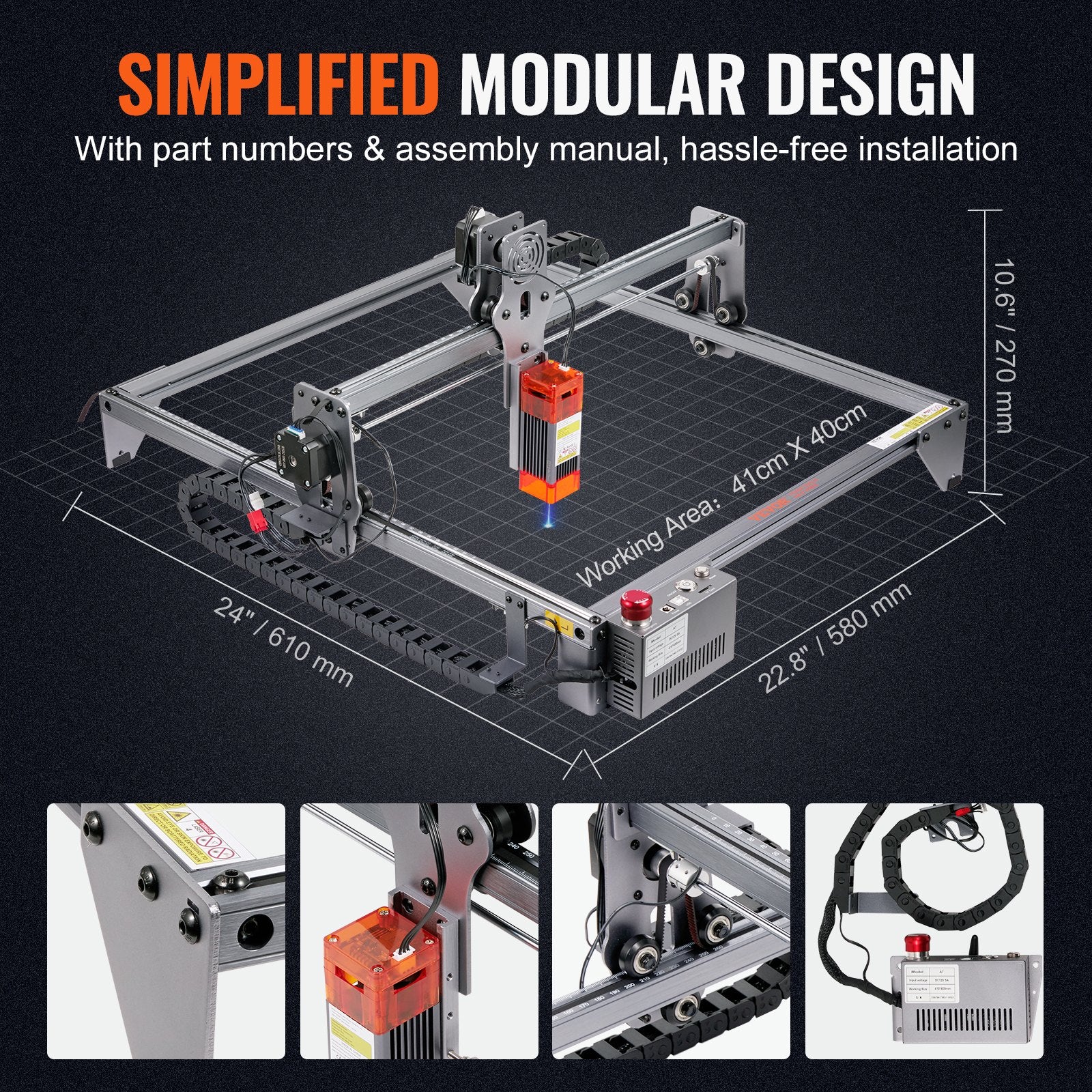 Hand Tools: VEVOR Laser Engraver, 5W Output Laser Engraving Machine, 16.1" x 15.7" Large Working Area, 10000mm/min Movement Speed, Compressed Spot with Eye Protection, Laser Cutter for Wood, Metal, Acrylic