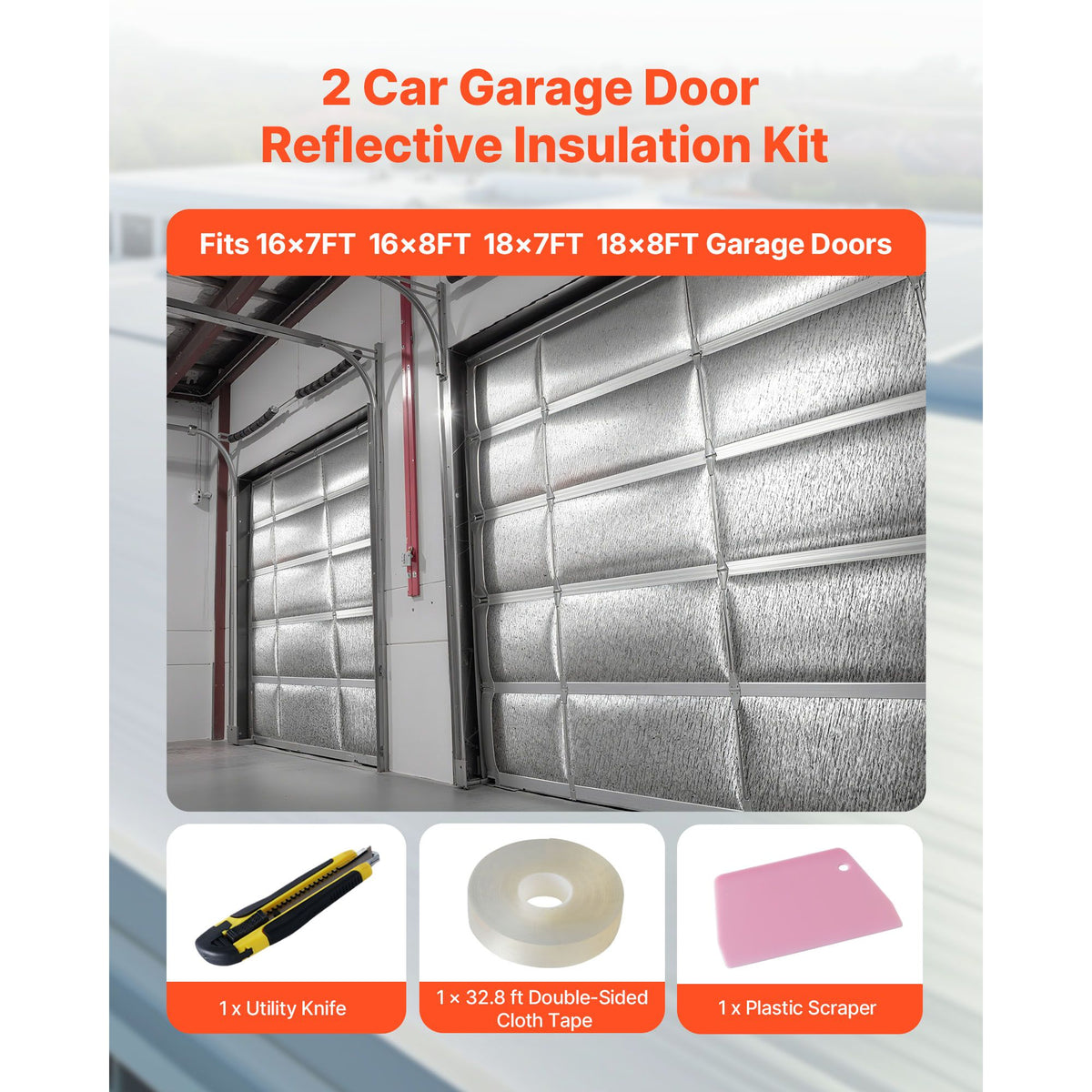 Reflective Insulation Roll, 2 Car Garage Door Thermal Insulation Kit, 6mm 5.49 m x 0.61 m, 4 Rolls Aluminum Foil EPE Foam Core Radiant Barrier, White PE Film Heat Shield for Garage Doors