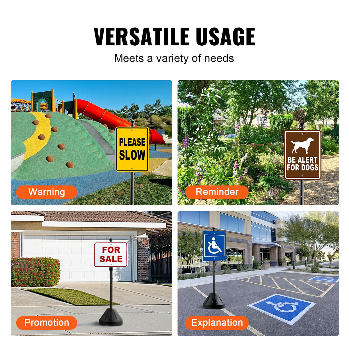 Portable Sign Post, 5 ft Cast Iron Sign Post Holder with Hard Plastic Base & Wheels,  Movable Parking Sign Stand for No Parking Street Signs, Handicap Parking Sign,  with Base, Bolts Nuts, Black