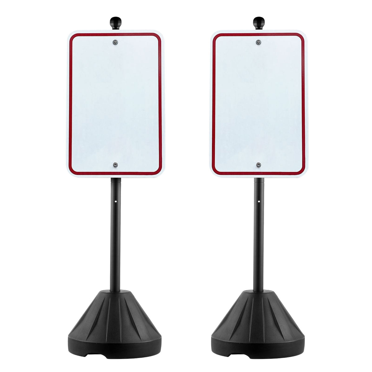 Portable Sign Post, 5 ft Cast Iron Sign Post Holder with Hard Plastic Base & Wheels,  Movable Parking Sign Stand for No Parking Street Signs, Handicap Parking Sign,  with Base, Bolts Nuts, Black