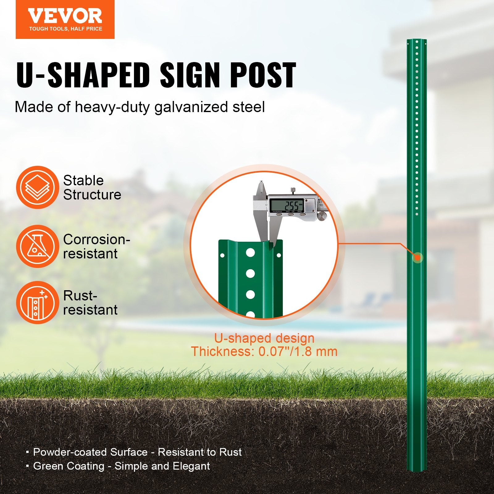 Dog Playpens & Gates: VEVOR 6FT U-Channel Sign Post, 4Pack Green Heavy Duty Steel Fixed Fence Post, Steel Fence U-Channel Sign for Garden, Courtyard, Farm or Traffic Intersection