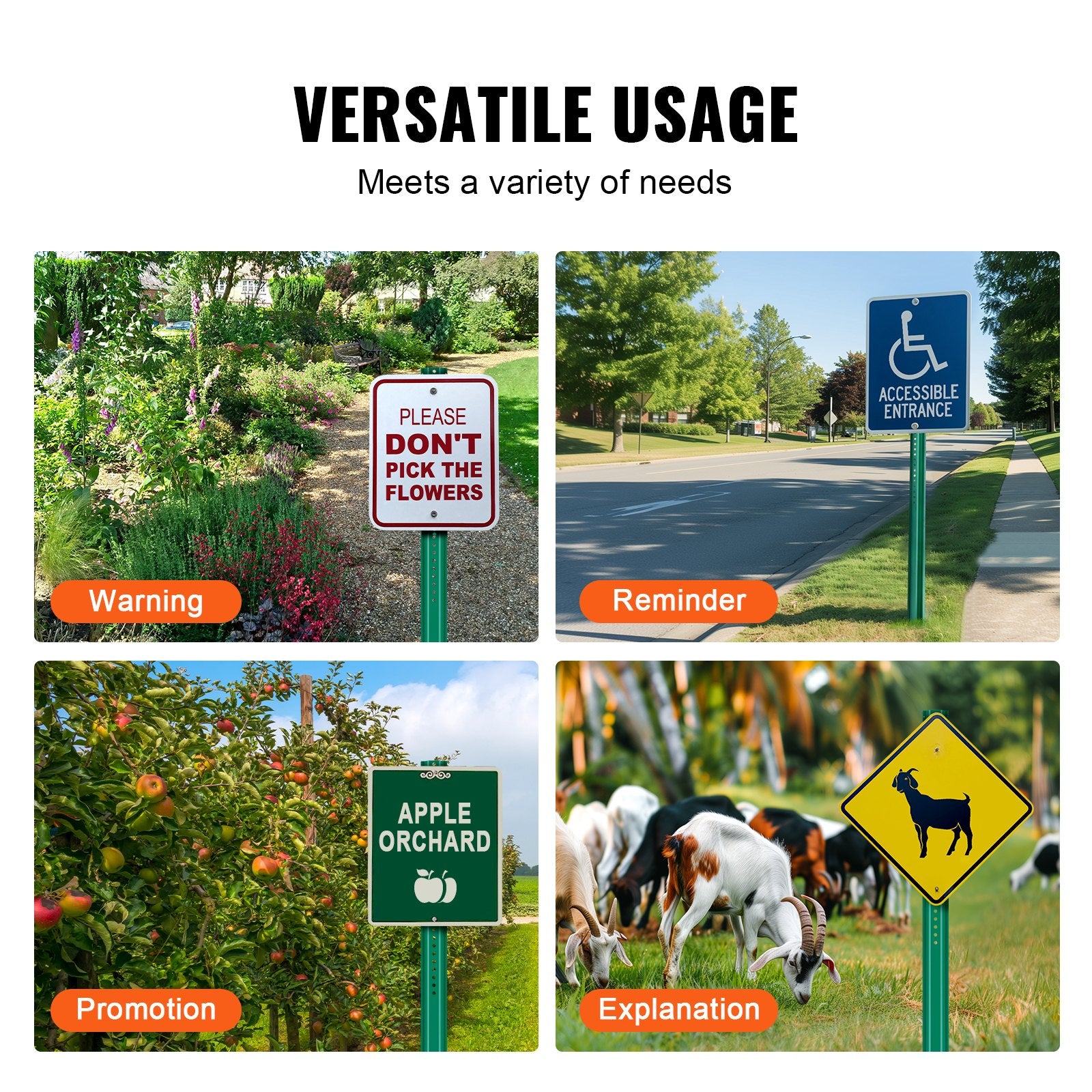 Dog Playpens & Gates: VEVOR 6FT U-Channel Sign Post, 4Pack Green Heavy Duty Steel Fixed Fence Post, Steel Fence U-Channel Sign for Garden, Courtyard, Farm or Traffic Intersection