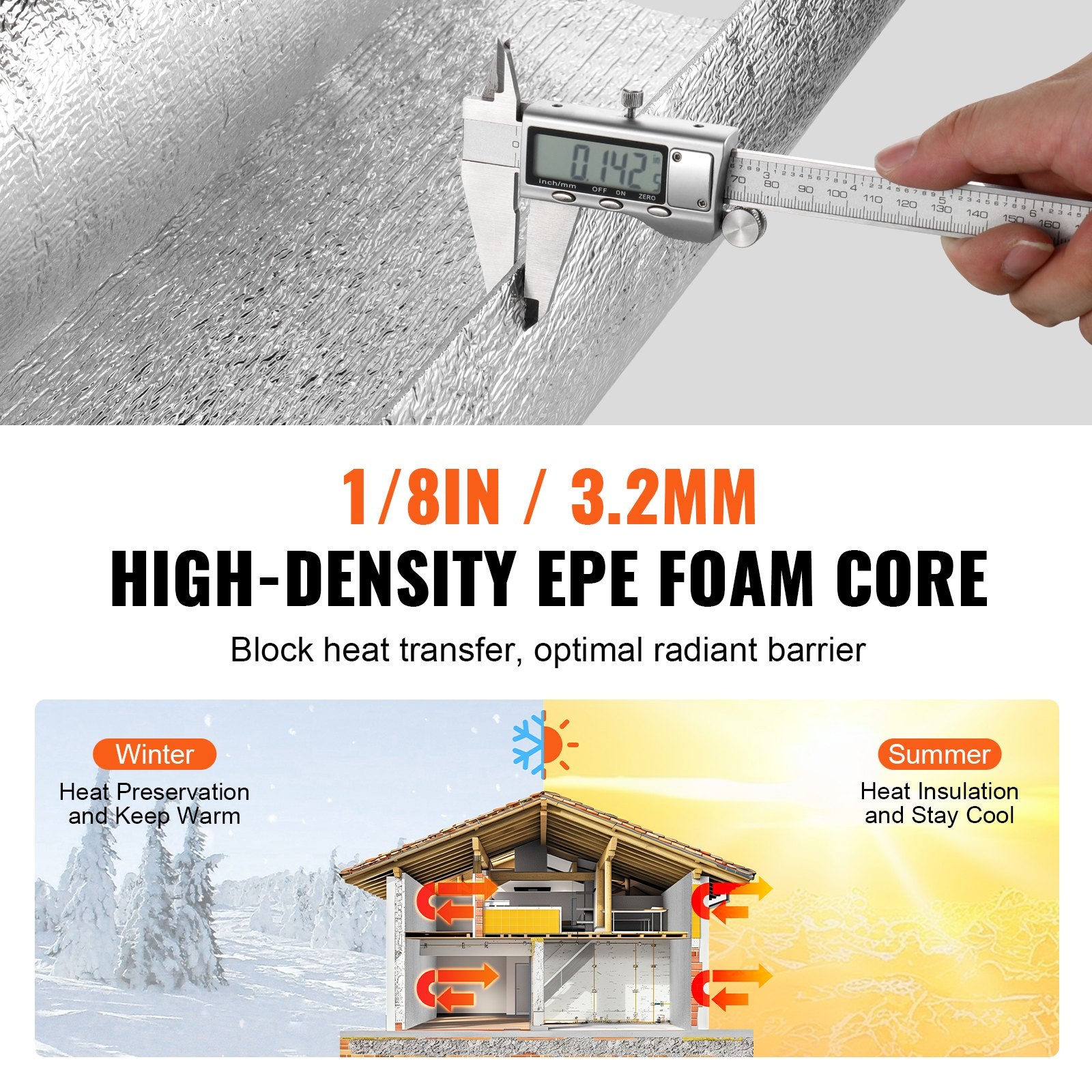 Automotive Repair & Speciality Tools: VEVOR Double Reflective Insulation Roll Foam Core Radiant Barrier 120 x 48 Inch / 3 x 1.2M