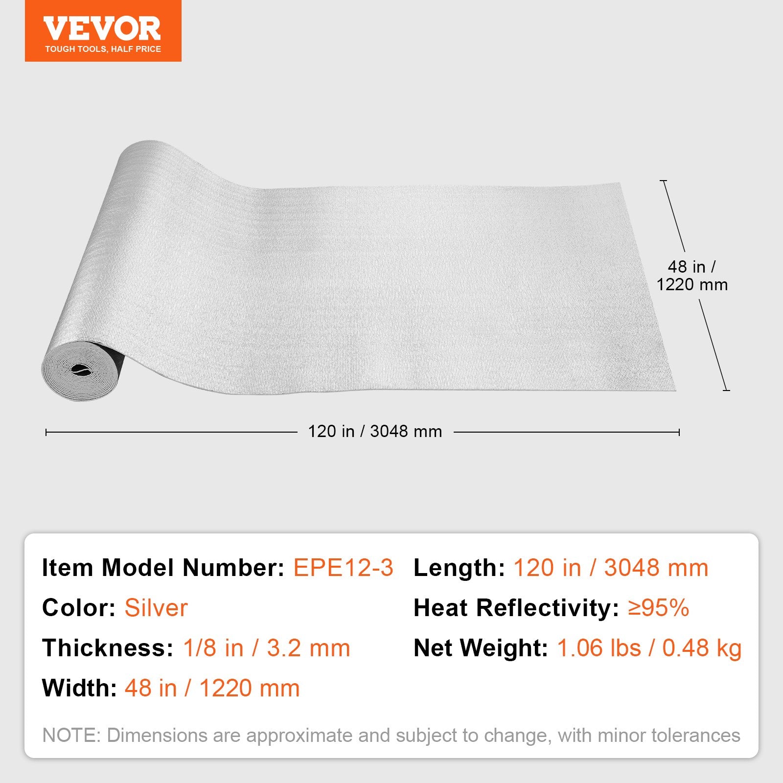 Automotive Repair & Speciality Tools: VEVOR Double Reflective Insulation Roll Foam Core Radiant Barrier 120 x 48 Inch / 3 x 1.2M