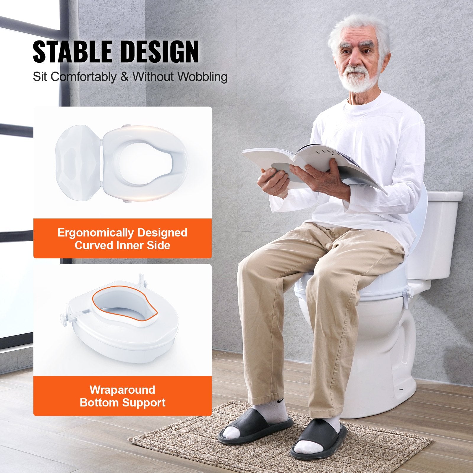 Toilet & Bidet Accessories: VEVOR Raised Toilet Seat, 100 mm Height Raised, 136 kg Weight Capacity, Universal Toilet Seat Riser, Screw Rod Locking, with Toilet Seat, for Elderly, Handicap, Patient, Pregnant, Medical
