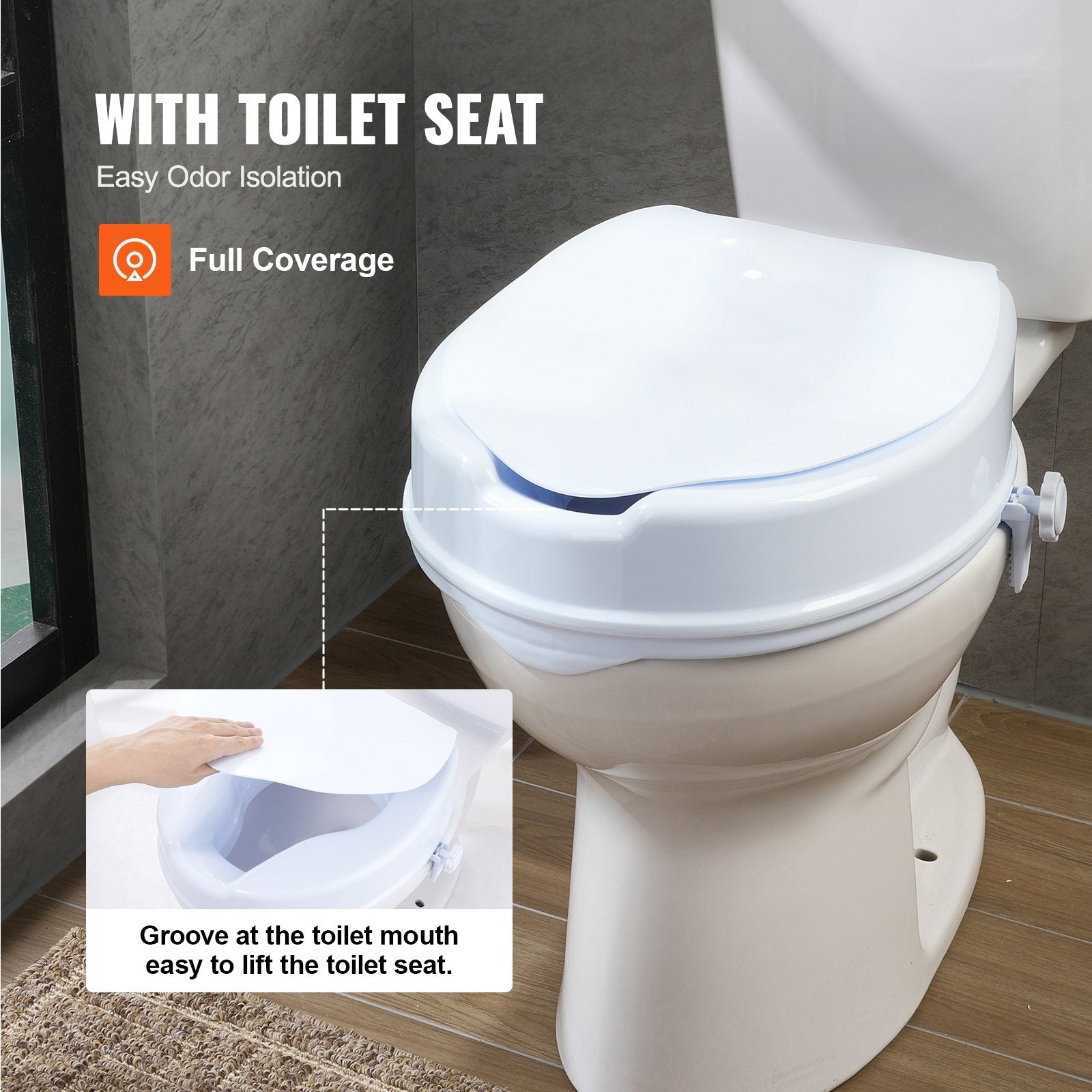 Toilet & Bidet Accessories: VEVOR Raised Toilet Seat, 100 mm Height Raised, 136 kg Weight Capacity, Universal Toilet Seat Riser, Screw Rod Locking, with Toilet Seat, for Elderly, Handicap, Patient, Pregnant, Medical