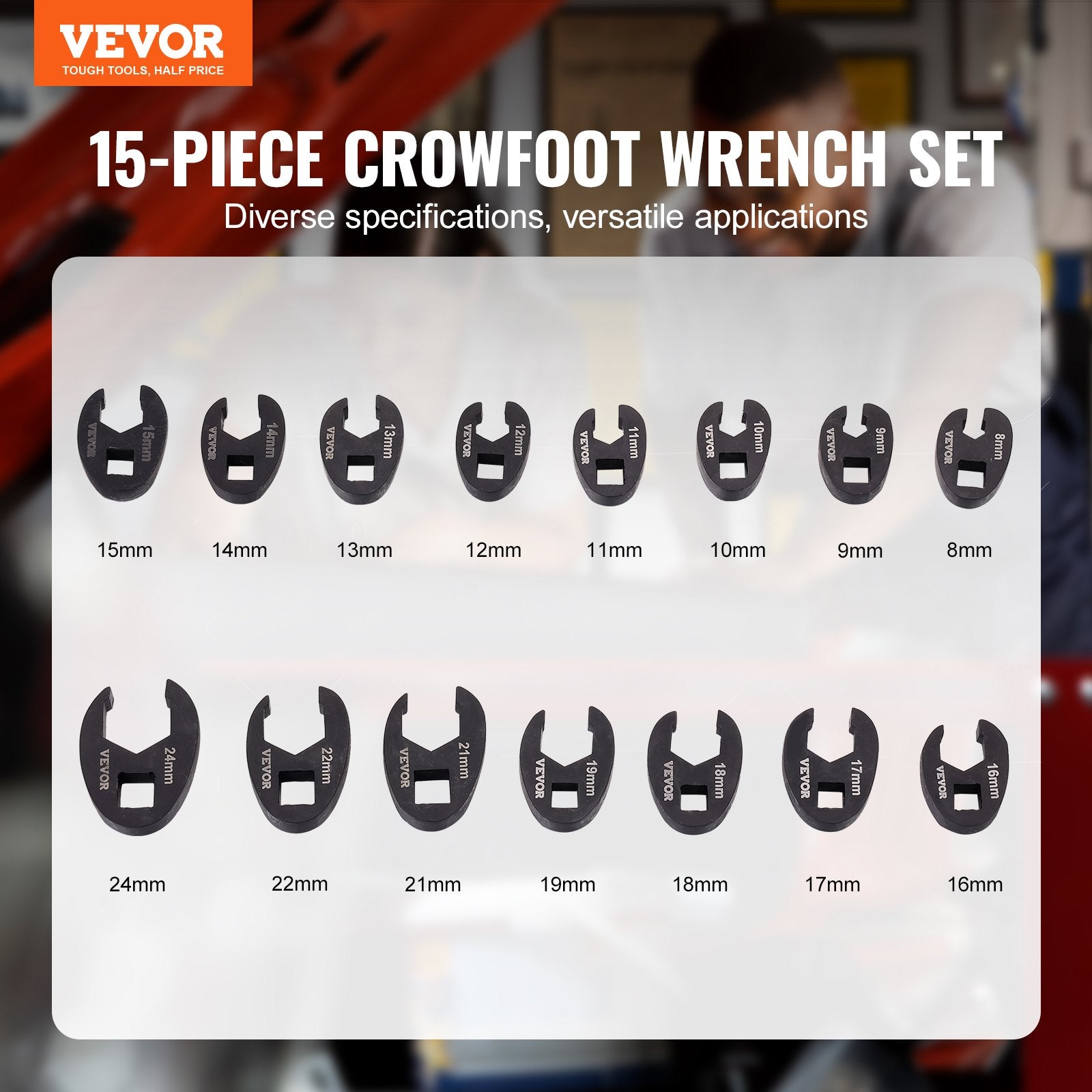 Drill & Screwdriver Accessories: VEVOR Crowfoot Wrench Set, 1/2" and 3/8" Drive 15-Piece Crows Foot Wrench Set with PP Storage Case,  Metric 8-24 mm, CRMO Steel and  Manganese Phosphate Finish, for Mechanical Maintenance or Repairs