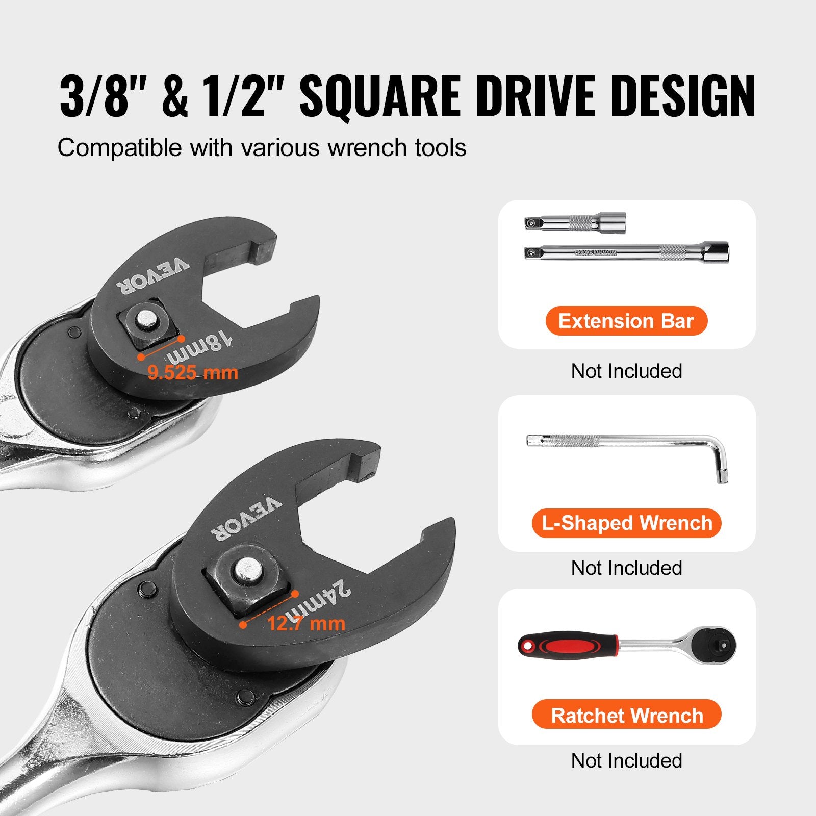 Drill & Screwdriver Accessories: VEVOR Crowfoot Wrench Set, 1/2" and 3/8" Drive 15-Piece Crows Foot Wrench Set with PP Storage Case,  Metric 8-24 mm, CRMO Steel and  Manganese Phosphate Finish, for Mechanical Maintenance or Repairs