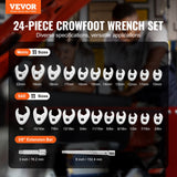 Tool Sockets: VEVOR 3/8" Drive Crowfoot Wrench Set with 2 Extension Bars, 24-Piece Crows Foot Wrench Set, SAE  3/8"-1" and Metric 10-22 mm, CR-MO Steel Crowfoot Wrench Set, with EVA Tool Organizer