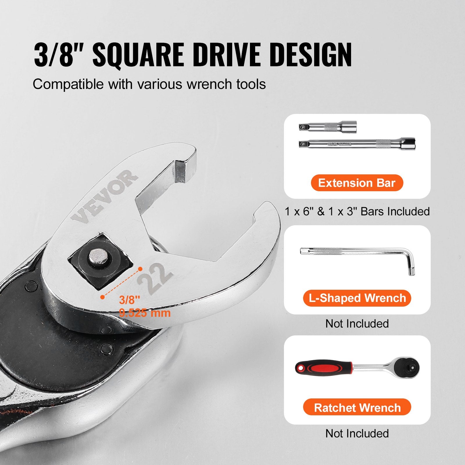 3/8" Drive Crowfoot Wrench Set with 2 Extension Bars, 24-Piece Crows Foot Wrench Set, SAE 3/8"-1" and Metric 10-22 mm, CR-MO Steel Crowfoot Wrench Set, with EVA Tool Organizer