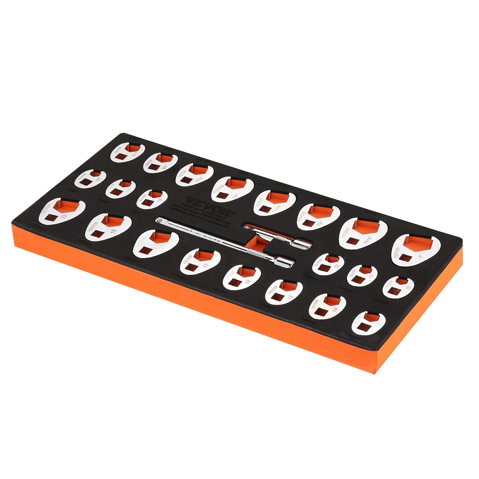 3/8" Drive Crowfoot Wrench Set with 2 Extension Bars, 24-Piece Crows Foot Wrench Set, SAE 3/8"-1" and Metric 10-22 mm, CR-MO Steel Crowfoot Wrench Set, with EVA Tool Organizer