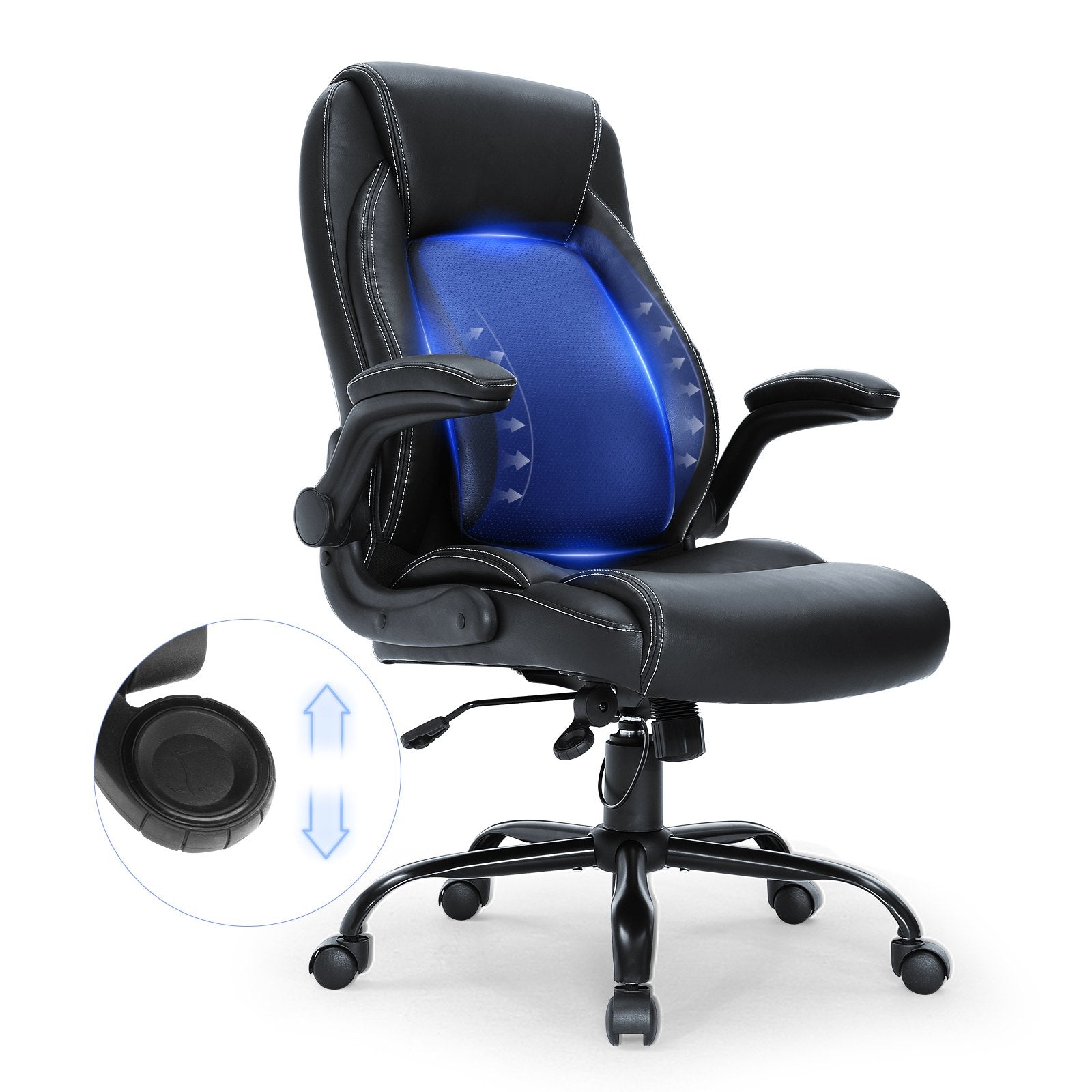 Office & Desk Chairs: VEVOR Executive Office Chair with Cutting-edge Adjustable Lumbar Support, High Back PU Leather Office Chair Ergonomic for Back Pain, with Padded Flip-up Arms