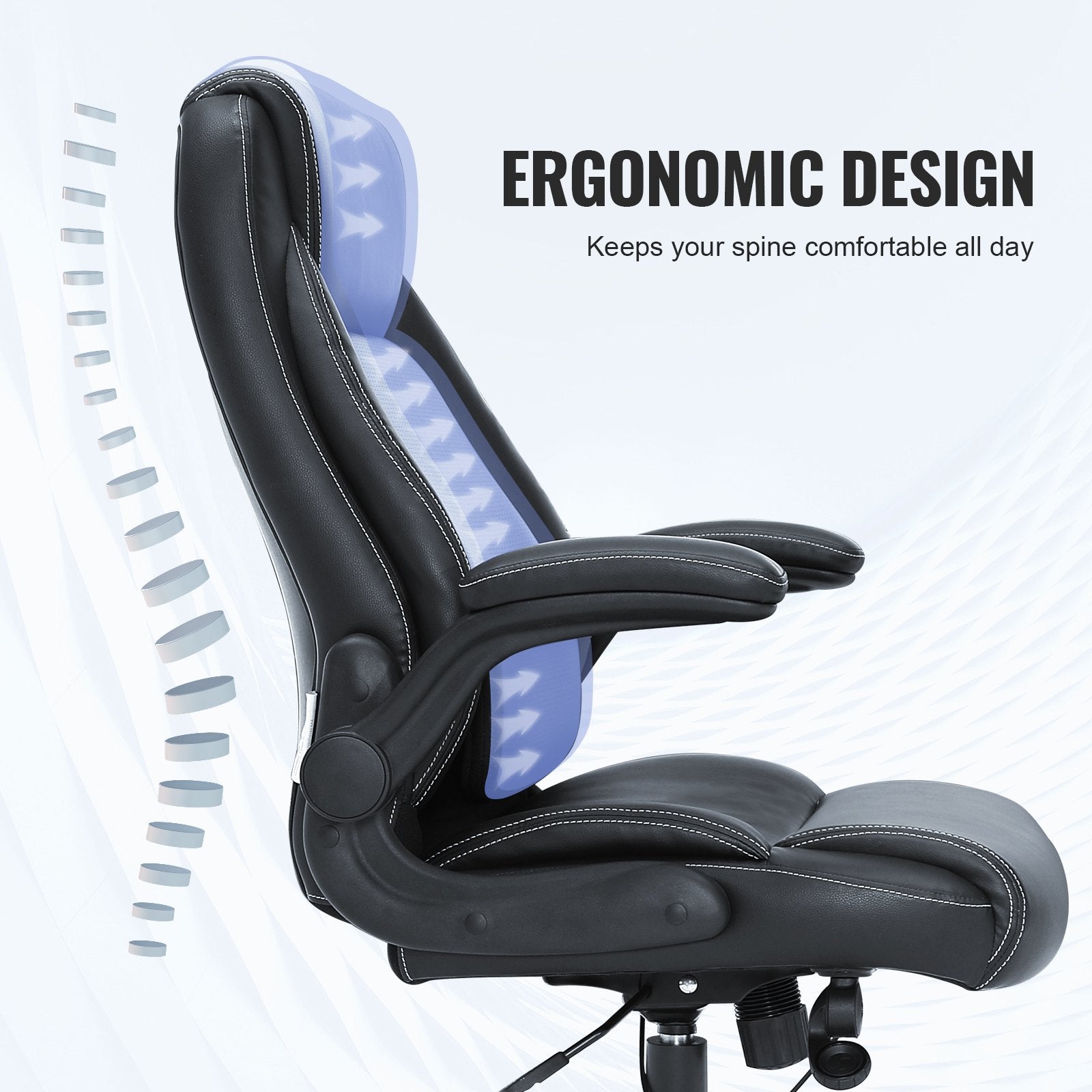 Office & Desk Chairs: VEVOR Executive Office Chair with Cutting-edge Adjustable Lumbar Support, High Back PU Leather Office Chair Ergonomic for Back Pain, with Padded Flip-up Arms