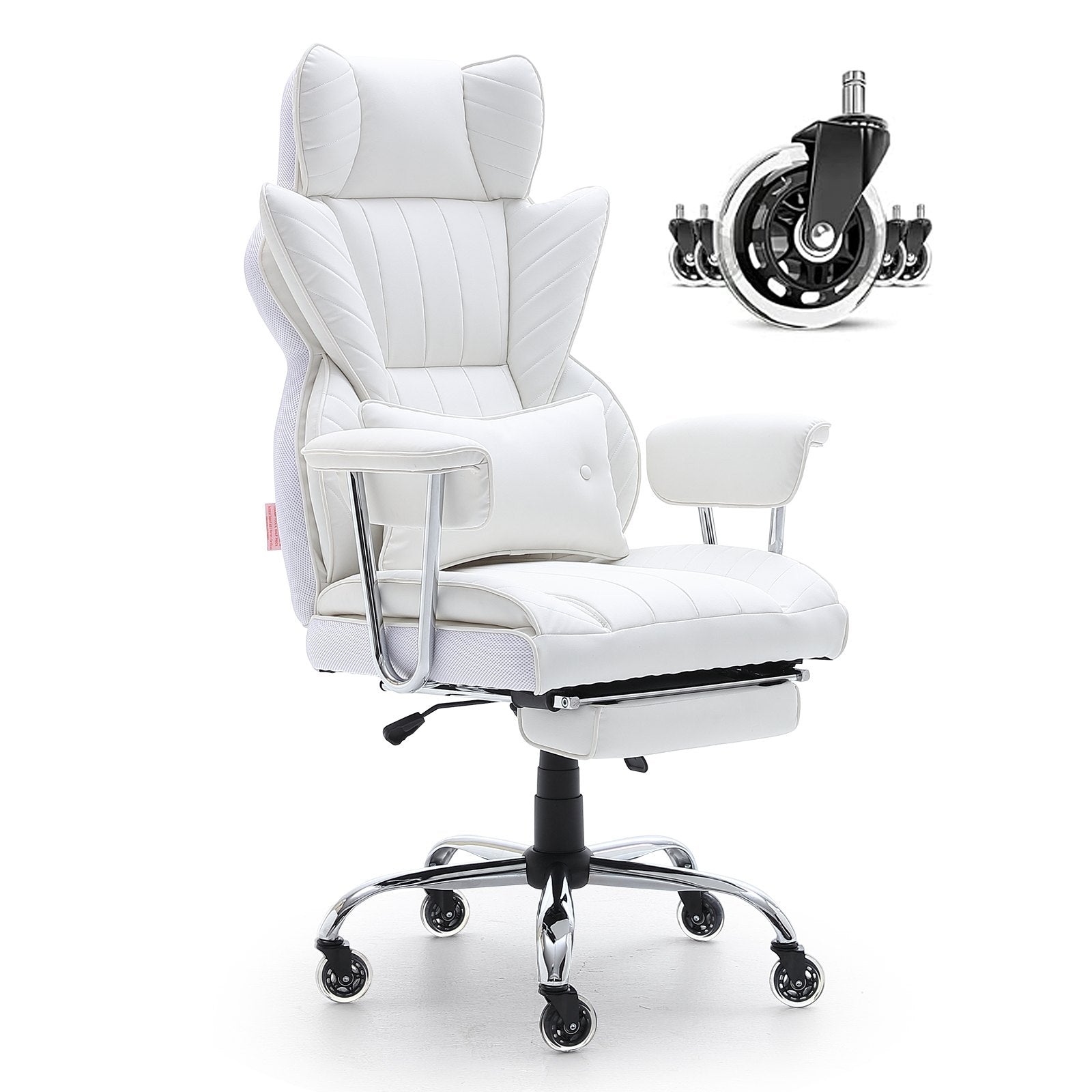 Office & Desk Chairs: VEVOR Reclining Office Chair with Footrest, Heavy Duty PU Leather Wide Office Chair, Big and Tall Executive Office Chairs with Lumbar Support, Strong Metal Base Quiet Wheels, White