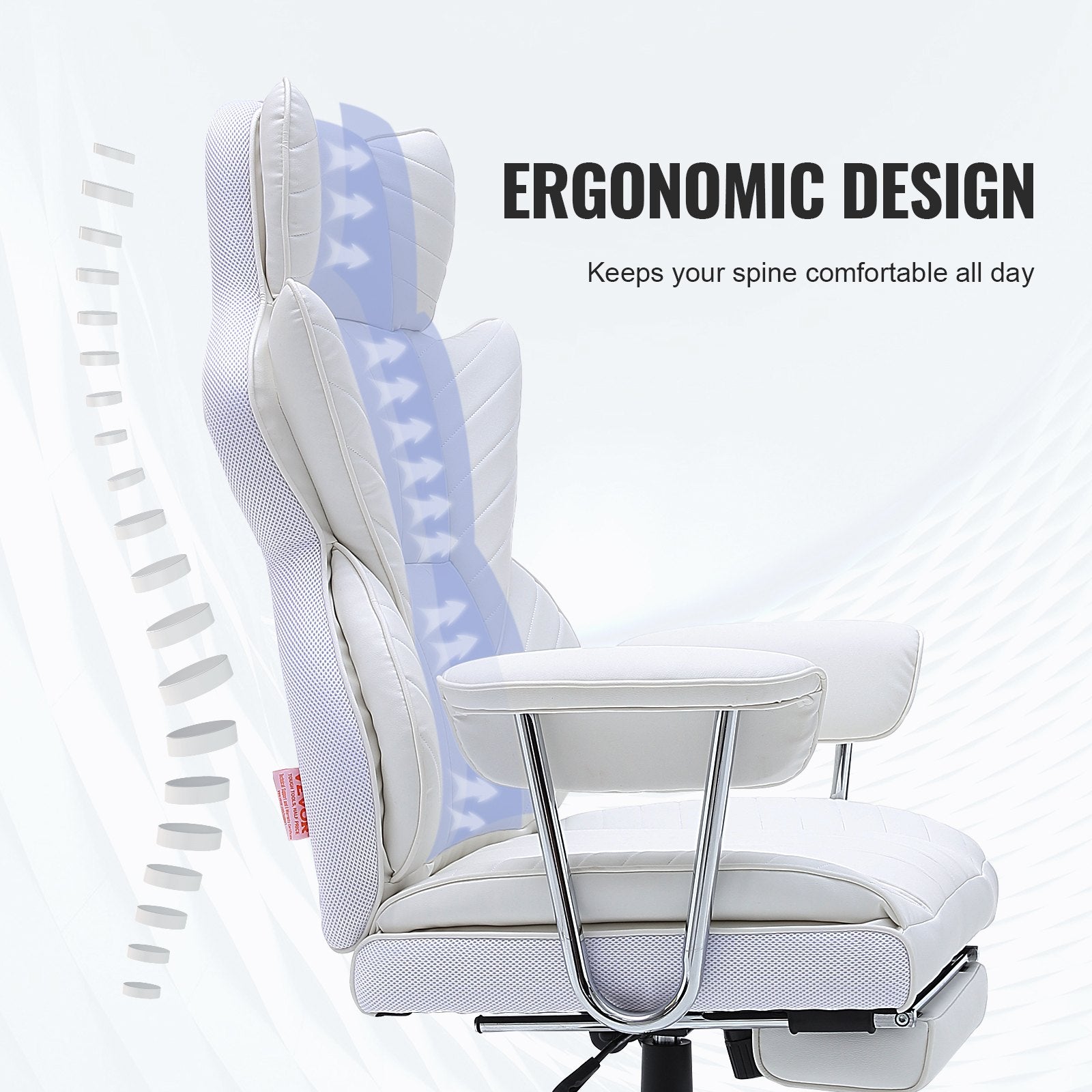 Office & Desk Chairs: VEVOR Reclining Office Chair with Footrest, Heavy Duty PU Leather Wide Office Chair, Big and Tall Executive Office Chairs with Lumbar Support, Strong Metal Base Quiet Wheels, White