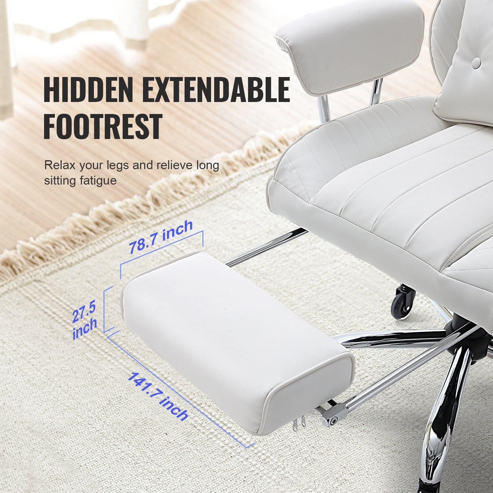 Office & Desk Chairs: VEVOR Reclining Office Chair with Footrest, Heavy Duty PU Leather Wide Office Chair, Big and Tall Executive Office Chairs with Lumbar Support, Strong Metal Base Quiet Wheels, White
