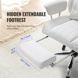 Office & Desk Chairs: VEVOR Reclining Office Chair with Footrest, Heavy Duty PU Leather Wide Office Chair, Big and Tall Executive Office Chairs with Lumbar Support, Strong Metal Base Quiet Wheels, White