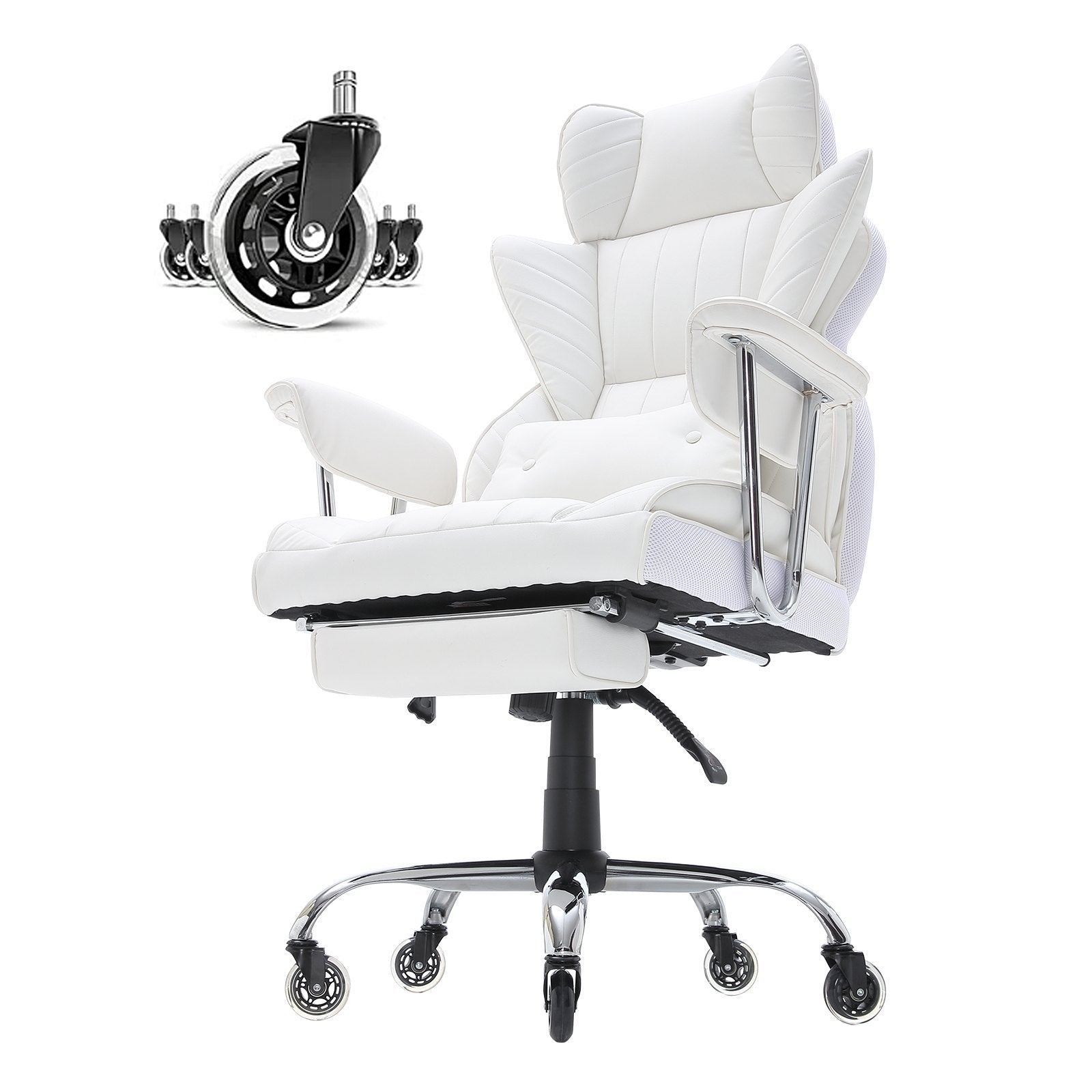 Office & Desk Chairs: VEVOR Reclining Office Chair with Footrest, Heavy Duty PU Leather Wide Office Chair, Big and Tall Executive Office Chairs with Lumbar Support, Strong Metal Base Quiet Wheels, White