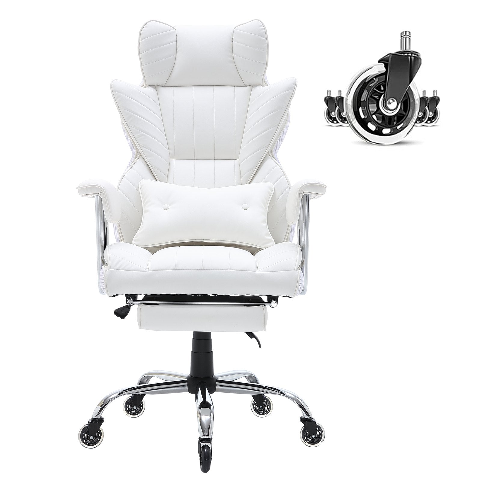 Office & Desk Chairs: VEVOR Reclining Office Chair with Footrest, Heavy Duty PU Leather Wide Office Chair, Big and Tall Executive Office Chairs with Lumbar Support, Strong Metal Base Quiet Wheels, White
