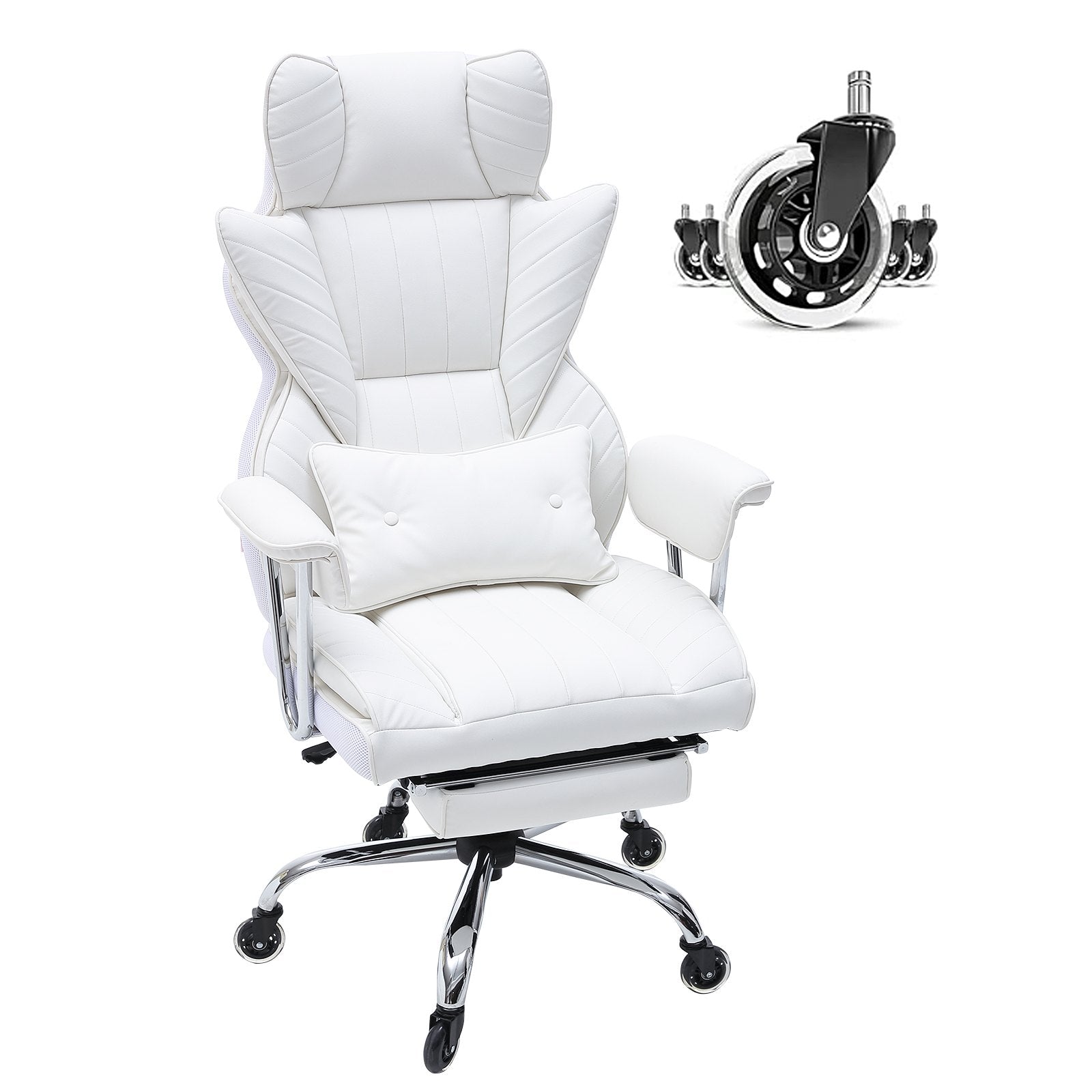 Office & Desk Chairs: VEVOR Reclining Office Chair with Footrest, Heavy Duty PU Leather Wide Office Chair, Big and Tall Executive Office Chairs with Lumbar Support, Strong Metal Base Quiet Wheels, White