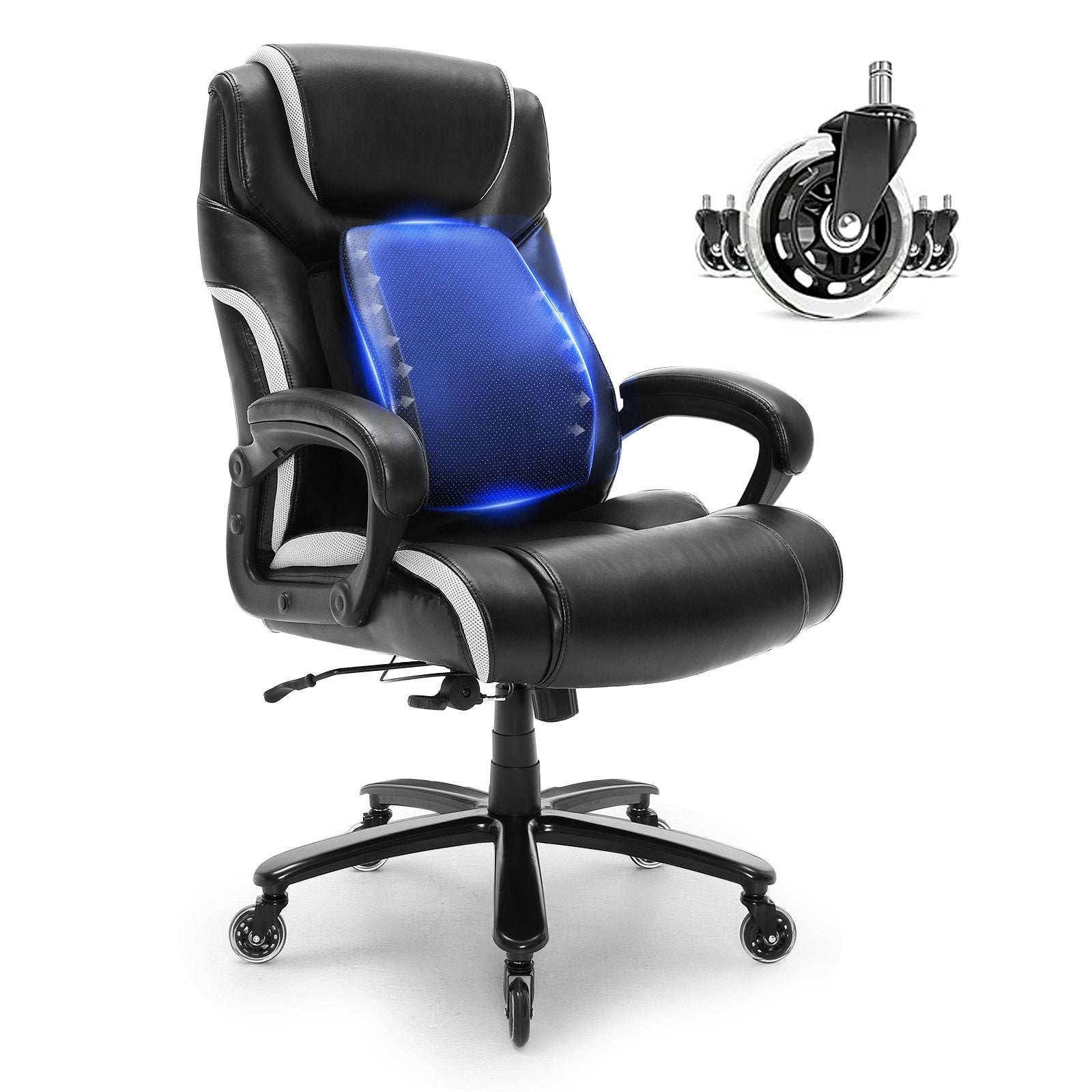 Office & Desk Chairs: VEVOR Heavy Duty Executive Office Chair with Cutting-edge Adjustable Lumbar Support for Long Hours, Big and Tall 400lbs Office Chair, Wide Thick Padded Strong Metal Base Quiet Wheels