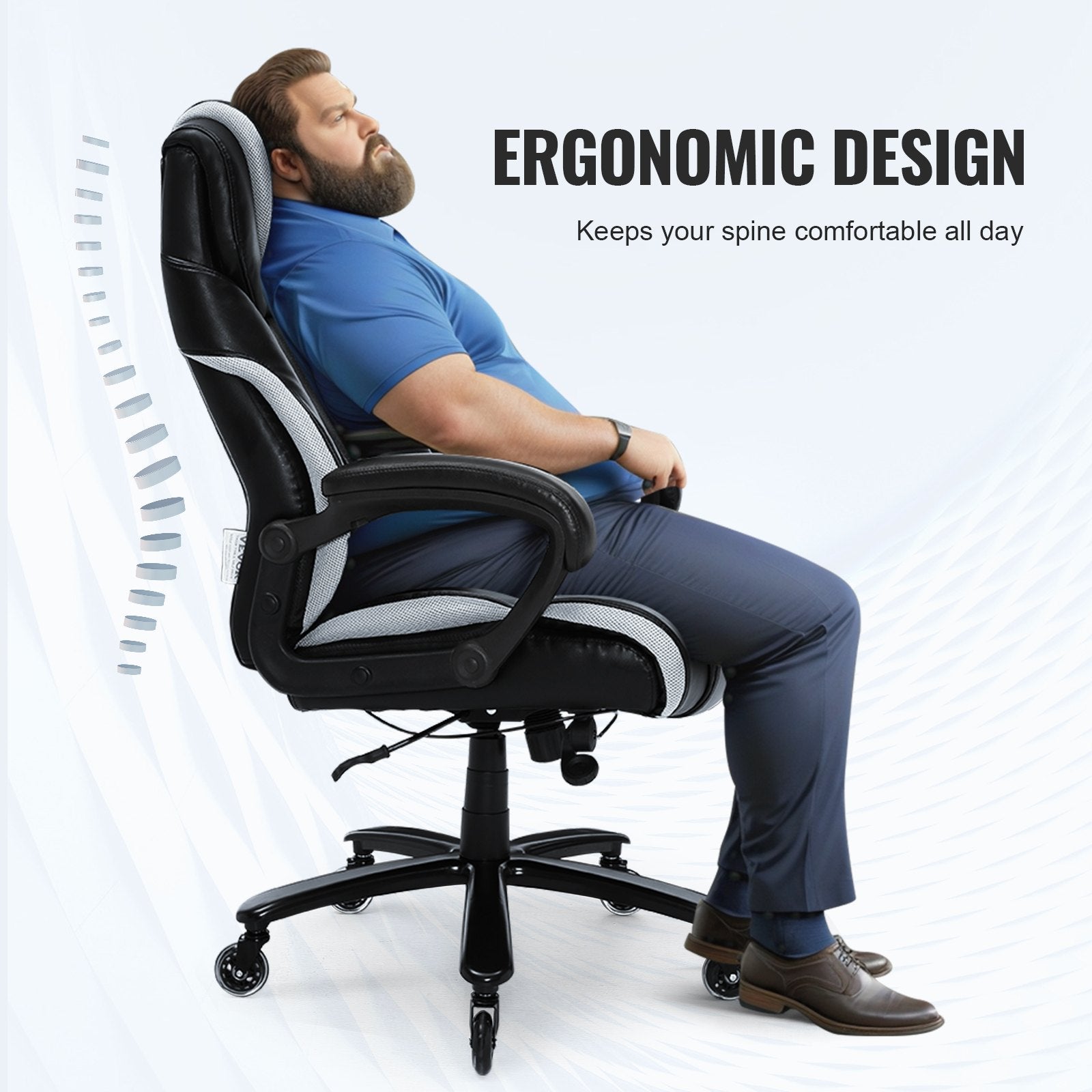 Office & Desk Chairs: VEVOR Heavy Duty Executive Office Chair with Cutting-edge Adjustable Lumbar Support for Long Hours, Big and Tall 400lbs Office Chair, Wide Thick Padded Strong Metal Base Quiet Wheels