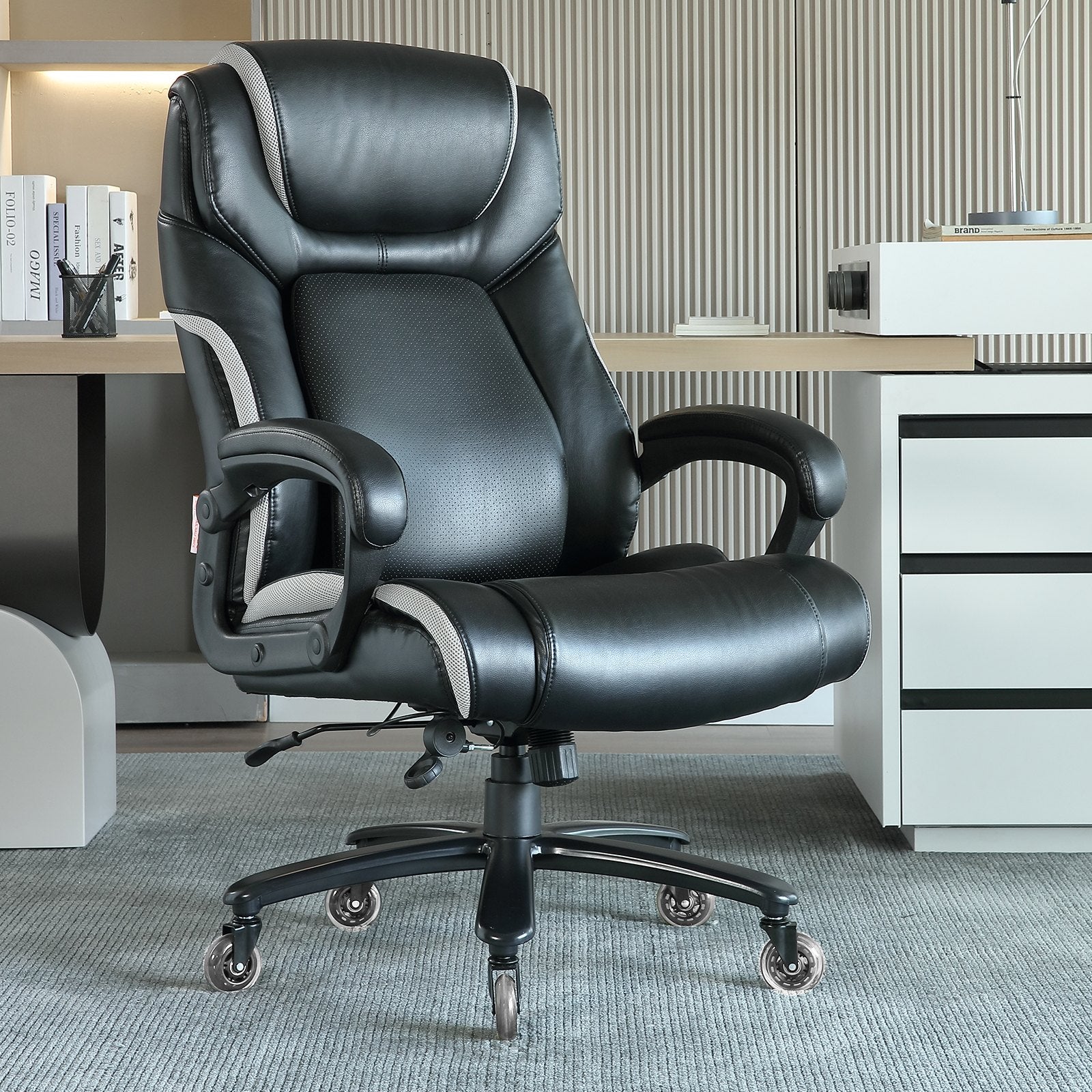 Office & Desk Chairs: VEVOR Heavy Duty Executive Office Chair with Cutting-edge Adjustable Lumbar Support for Long Hours, Big and Tall 400lbs Office Chair, Wide Thick Padded Strong Metal Base Quiet Wheels