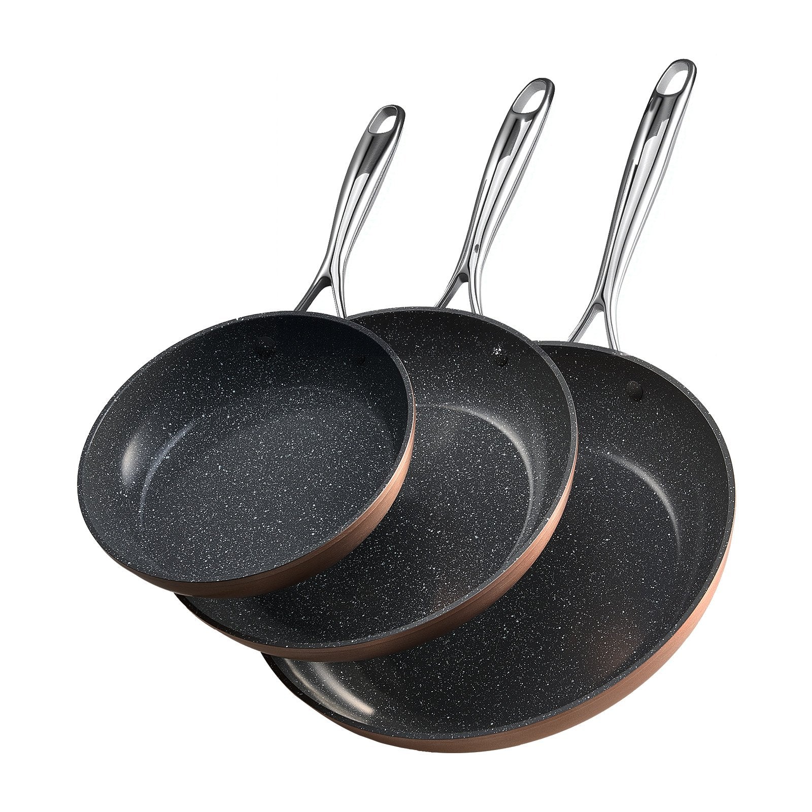 Skillets & Frying Pans: VEVOR Frying Pan Skillet, Aluminum Egg Fry Pans, 3 Piece (200, 270, 300 mm), Nonsitck Ceramic Heavy-Duty Skillets with Heat-Resistant Handle, Chef's Cookware, for Oven, Gas, Electric, Induction, Grey