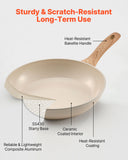 Skillets & Frying Pans: VEVOR Frying Pan Skillet, Aluminum Egg Fry Pans, 3 Pcs (200, 240, 280 mm), Nonsitck Ceramic Heavy-Duty Skillets with Heat-Resistant Handle, Chef's Kitchen Cookware for Gas, Electric, Induction, Beige