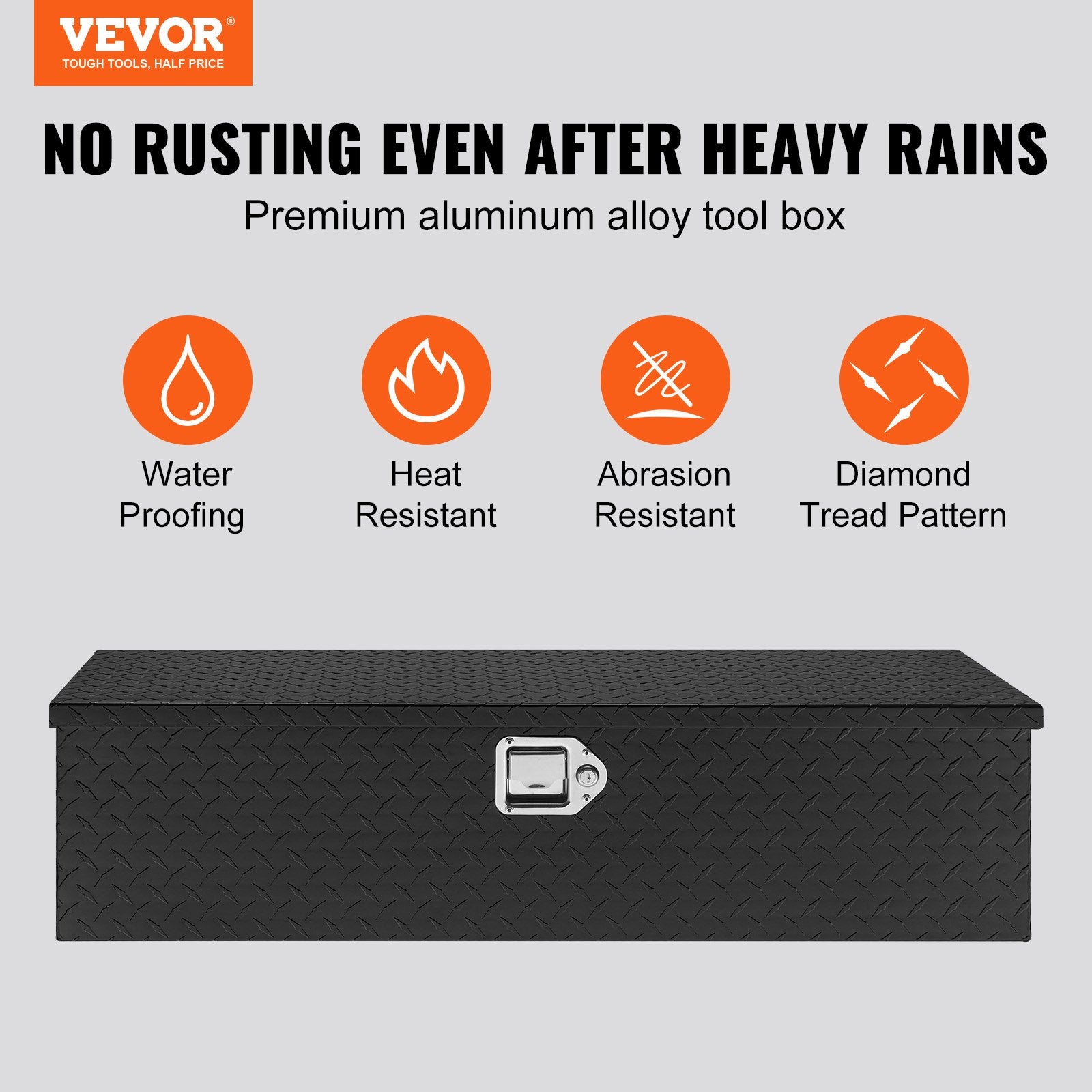Tool Boxes: VEVOR Heavy Duty Aluminum Truck Bed Tool Box, Diamond Plate Tool Box with Side Handle and Lock Keys, Storage Tool Box Chest Box Organizer for Pickup, Truck Bed, RV, Trailer, 990 x 330 x 254 mm, Black